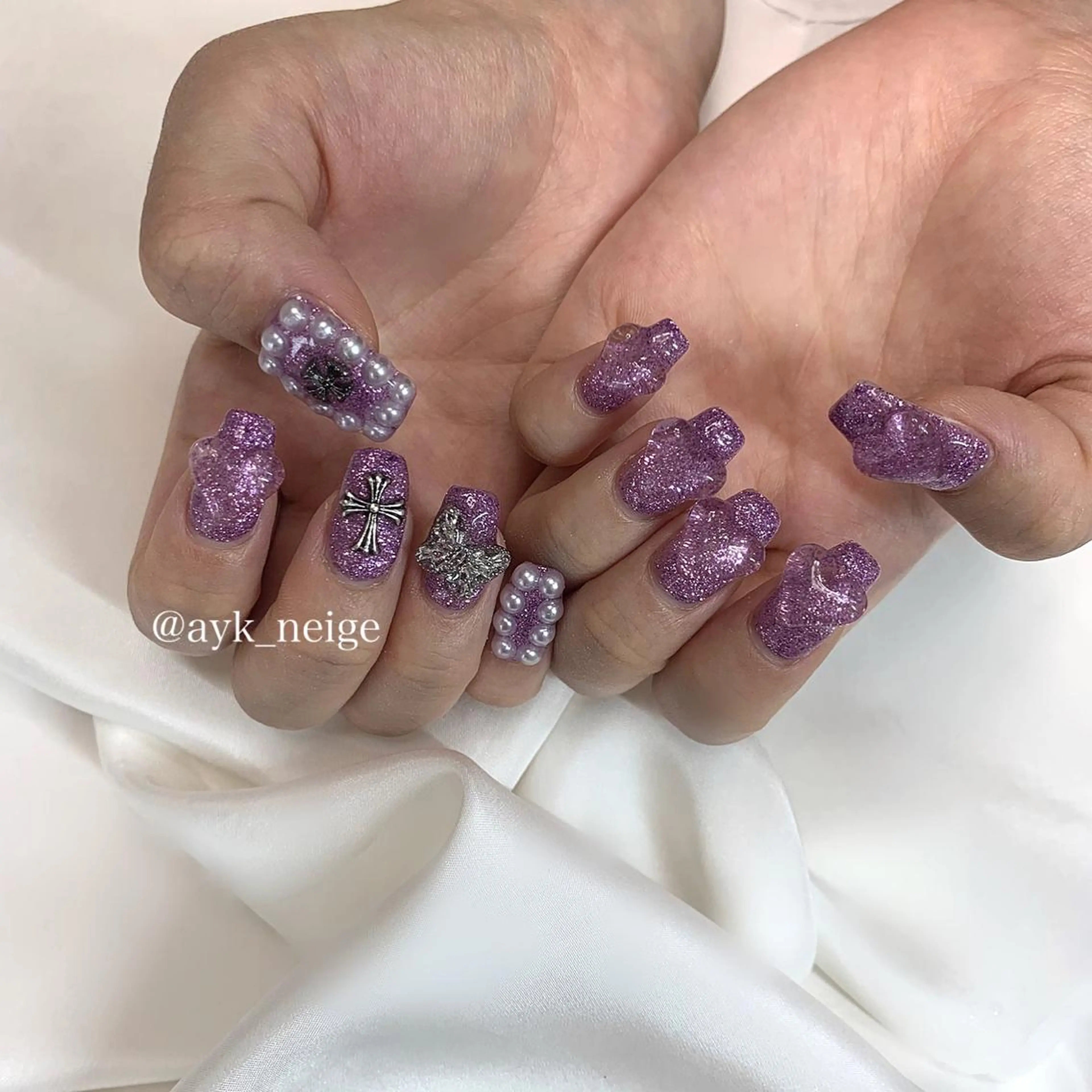 ネイル オーロラネイル フットネイル ハート キラキラネイル 韓国ネイル n'eige nail所属・大谷 綾香のネイルデザイン