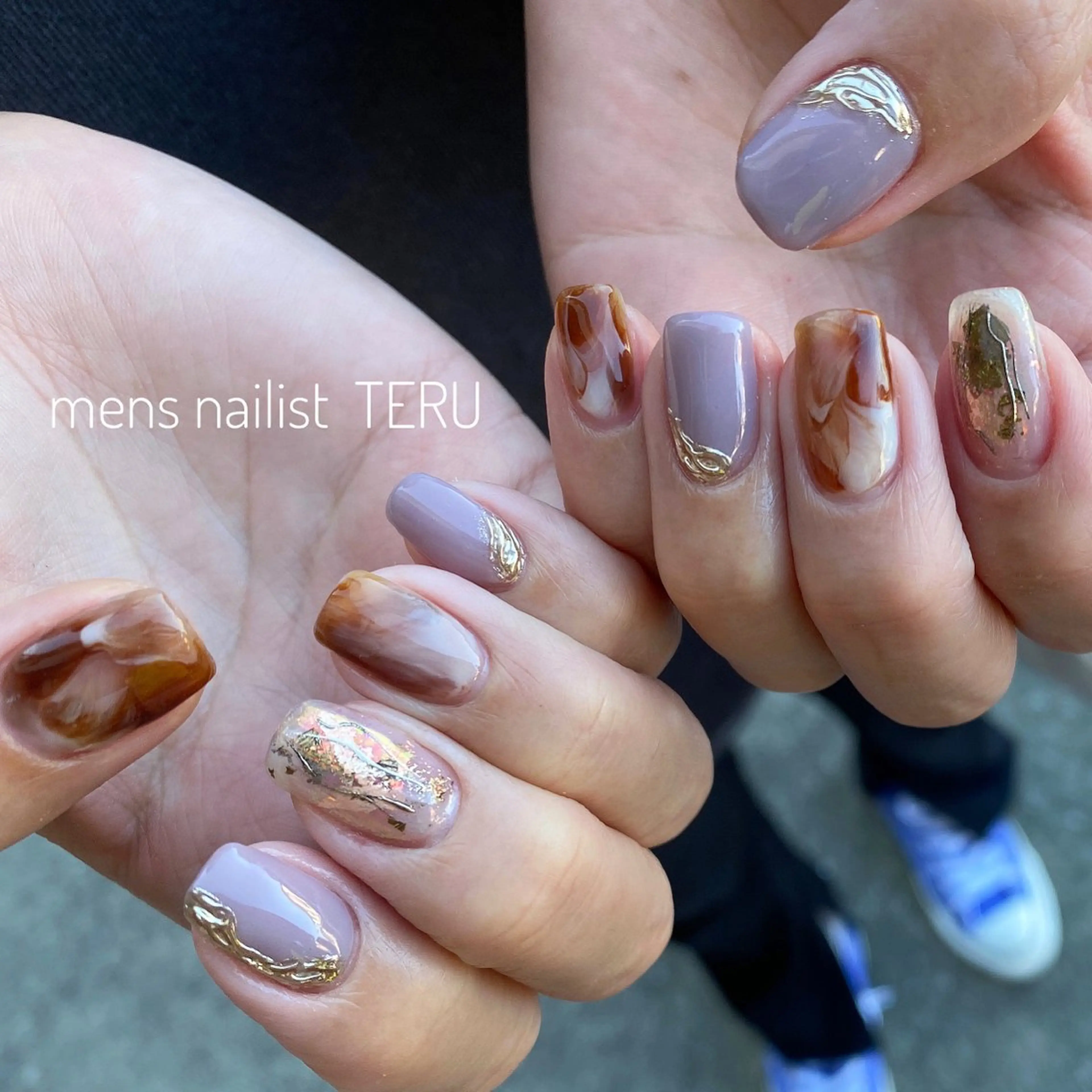 ネイル ブラウン メンズネイル ニュアンスネイル パープル nail salon ETERNAL所属・nailsalon ETERNALのネイルデザイン