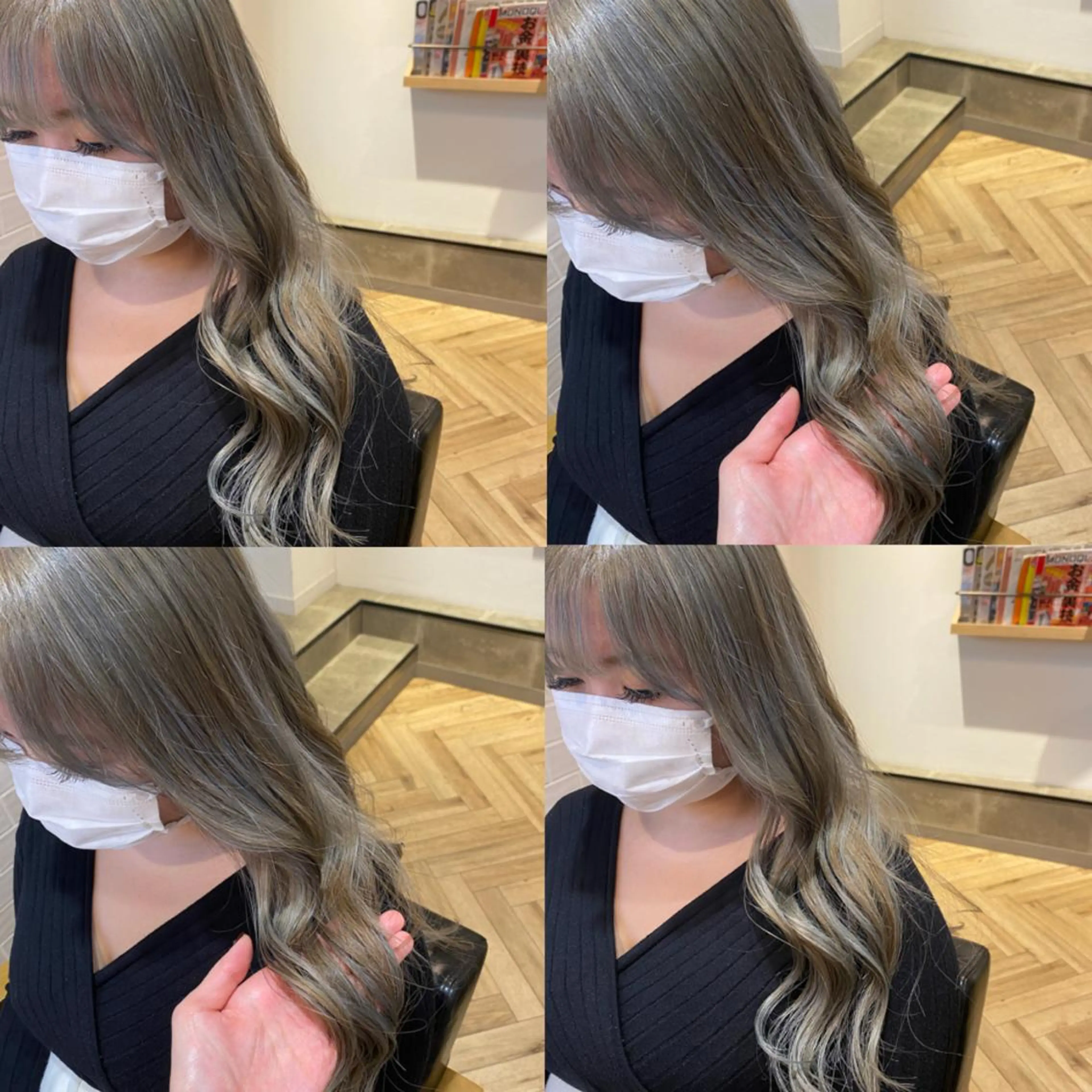 ロング カラー ブリーチ グレージュ ハイライトカラー ハイライト 艶カラー/韓国顔周り 🎀mamiのヘアスタイル