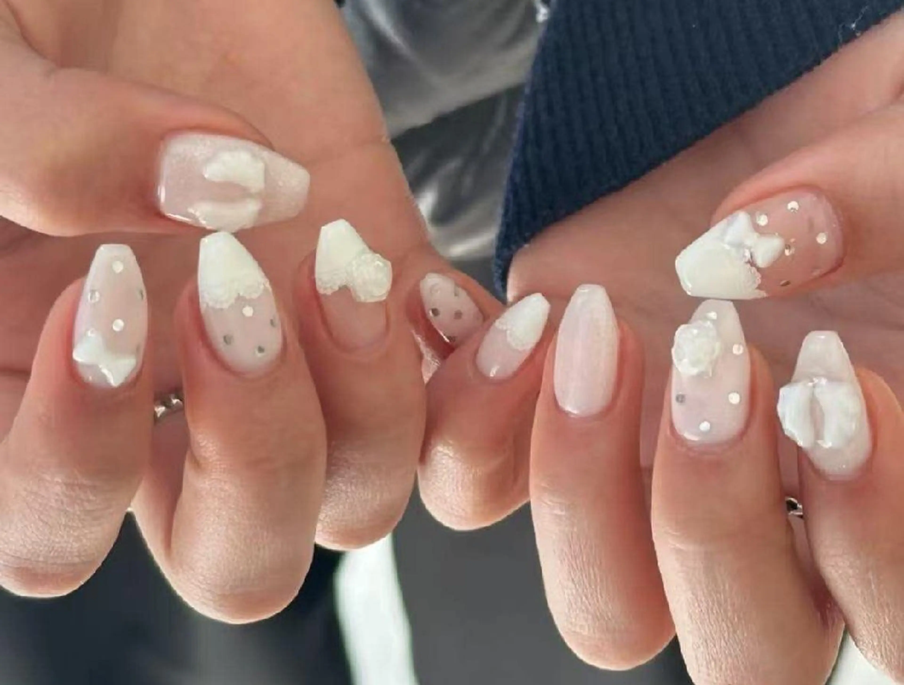 ネイル フラワーネイル フレンチネイル ジェルネイル ガラスフレンチ ハート ハンドネイル Oomiya 服部のネイルデザイン