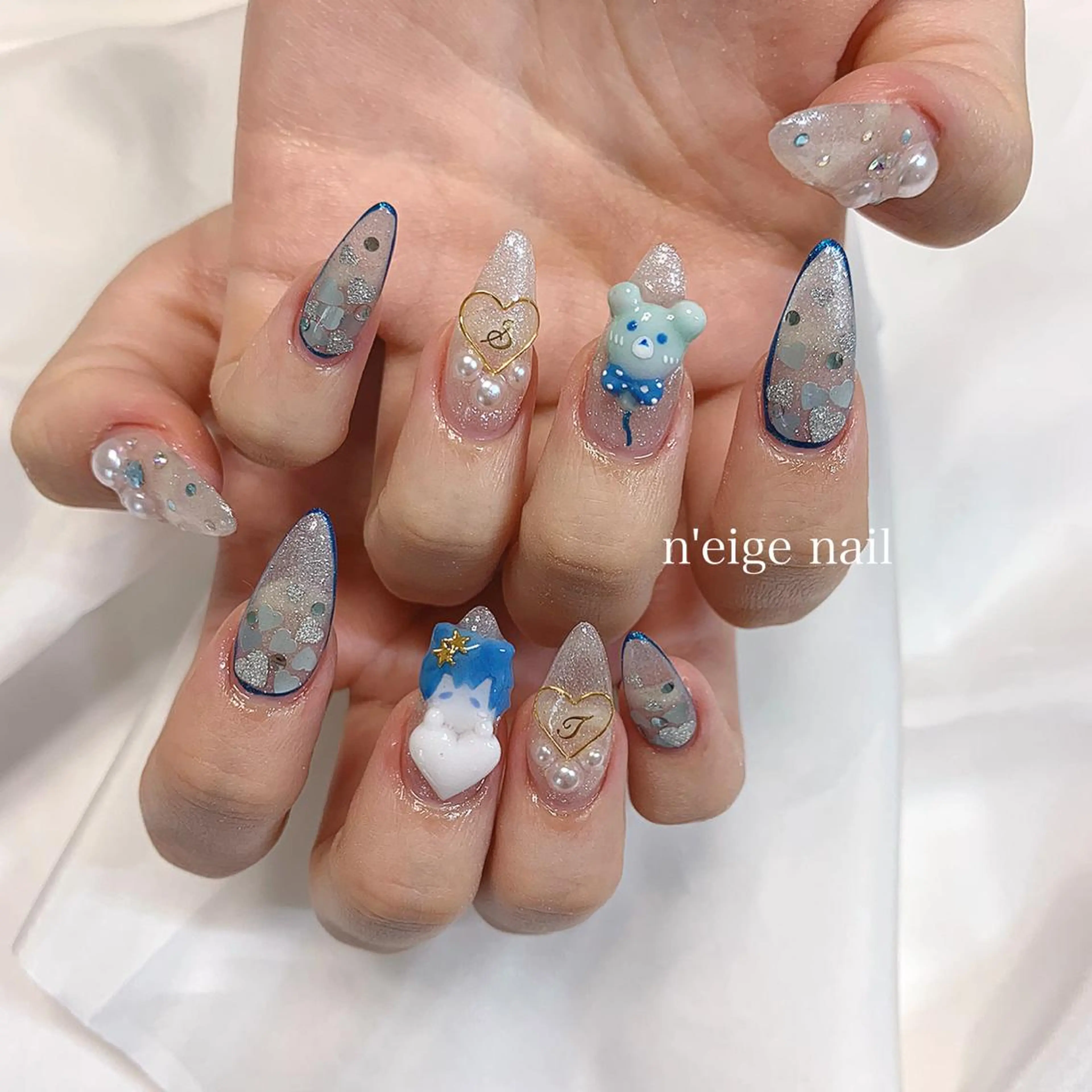 ネイル アートネイル ハート キラキラネイル 韓国ネイル ニュアンスネイル n'eige nail所属・大谷 綾香のネイルデザイン