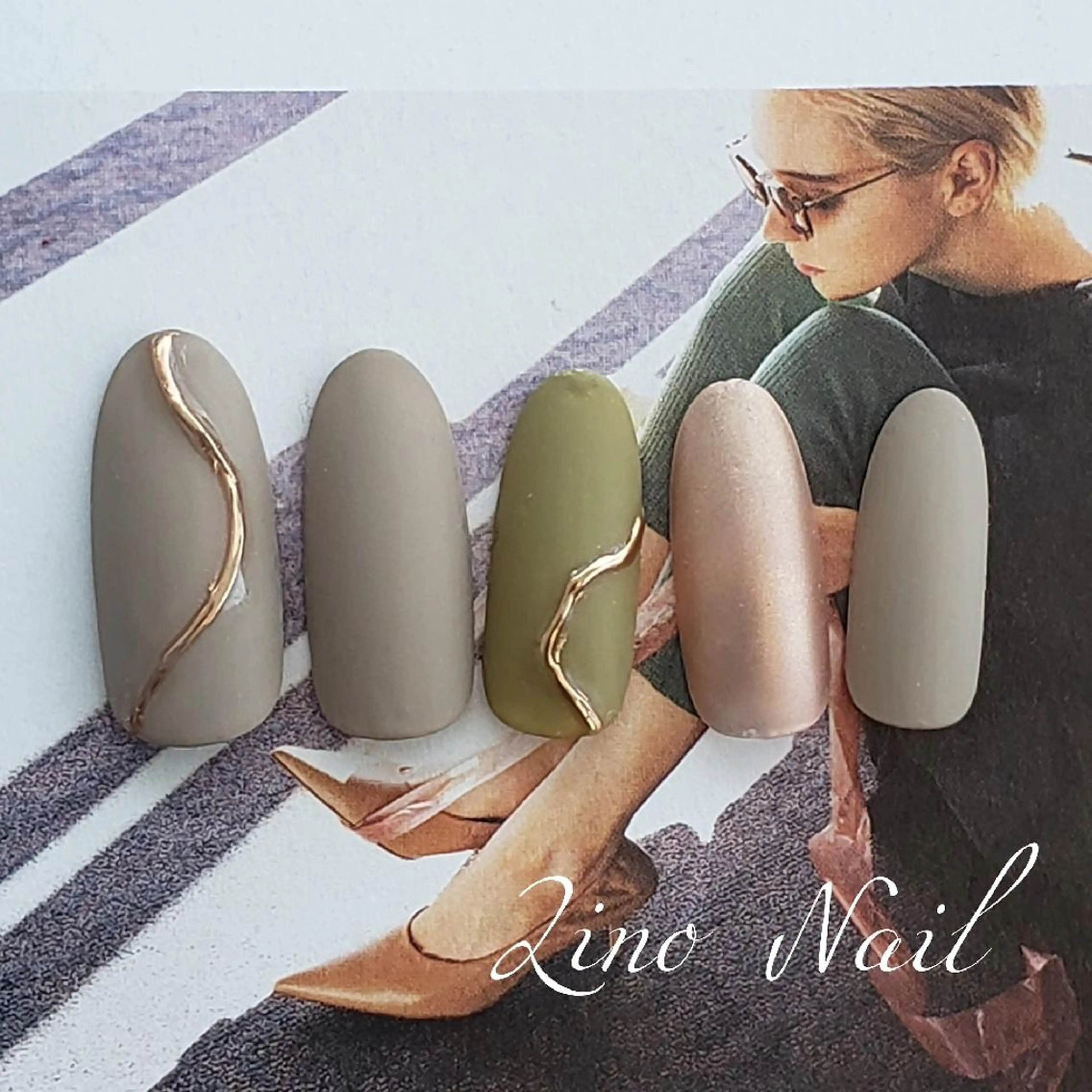 ネイル カジュアル ジェルネイル グリーン マットネイル ミラーネイル ハンドネイル Lino Nailのネイルデザイン