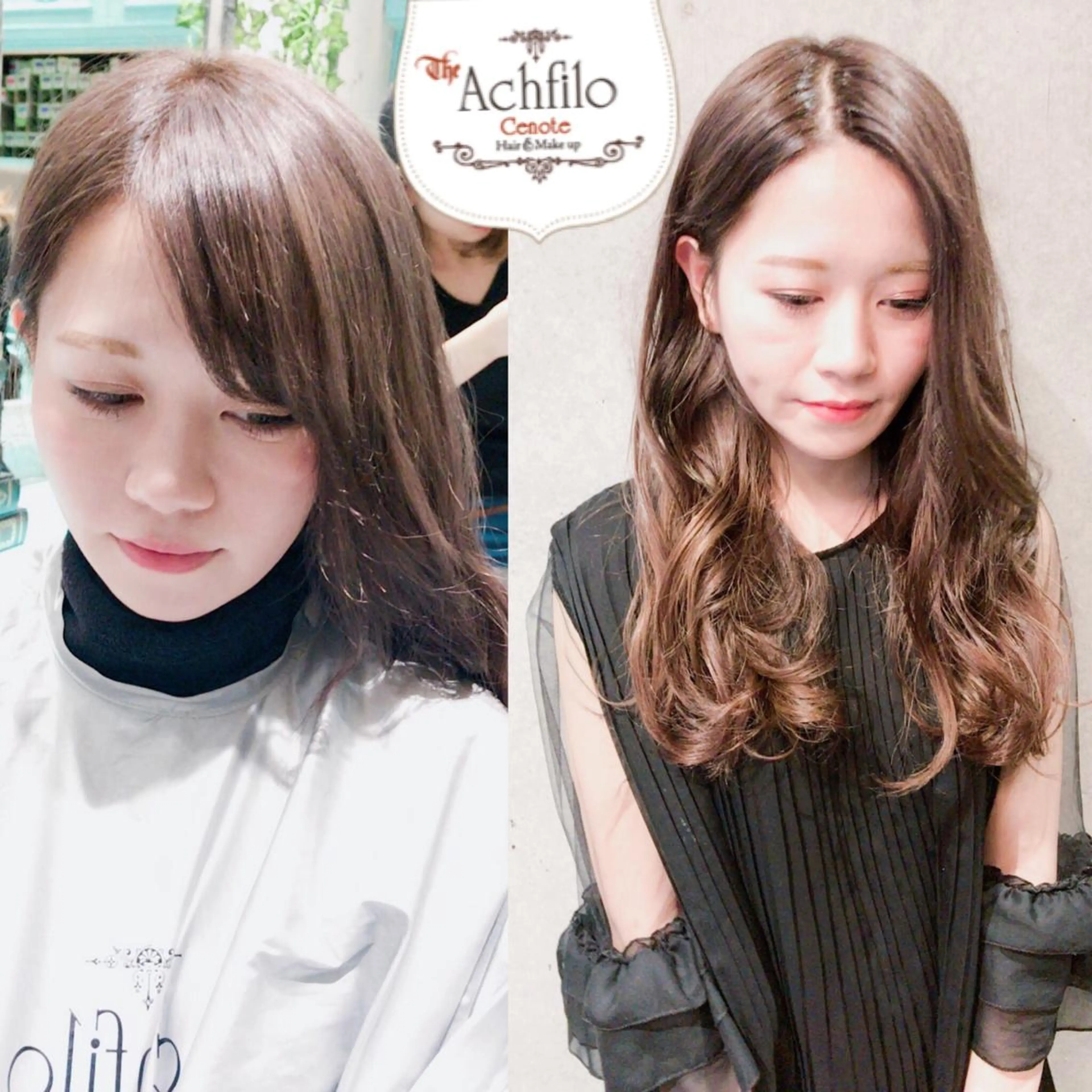 ロング カラー ヘアアレンジ ネイル マツエク・マツパ シールエクステ ベージュカラー ブルーカラー ブルージュ ダブルカラー ACHFILO モデル募集のヘアスタイル