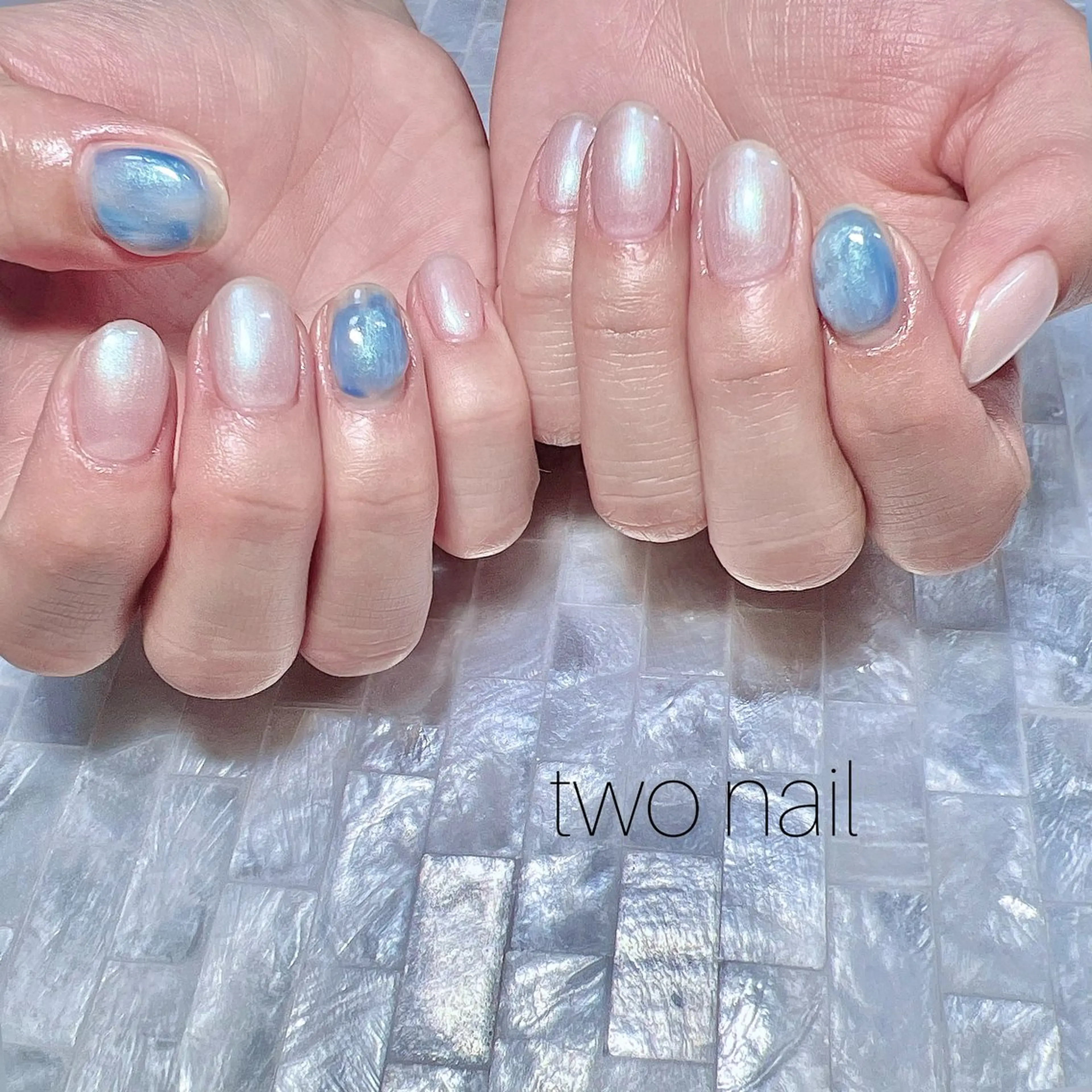 ネイル アートネイル オーロラネイル ネイルチップ ホワイト ハンドネイル two nailのネイルデザイン