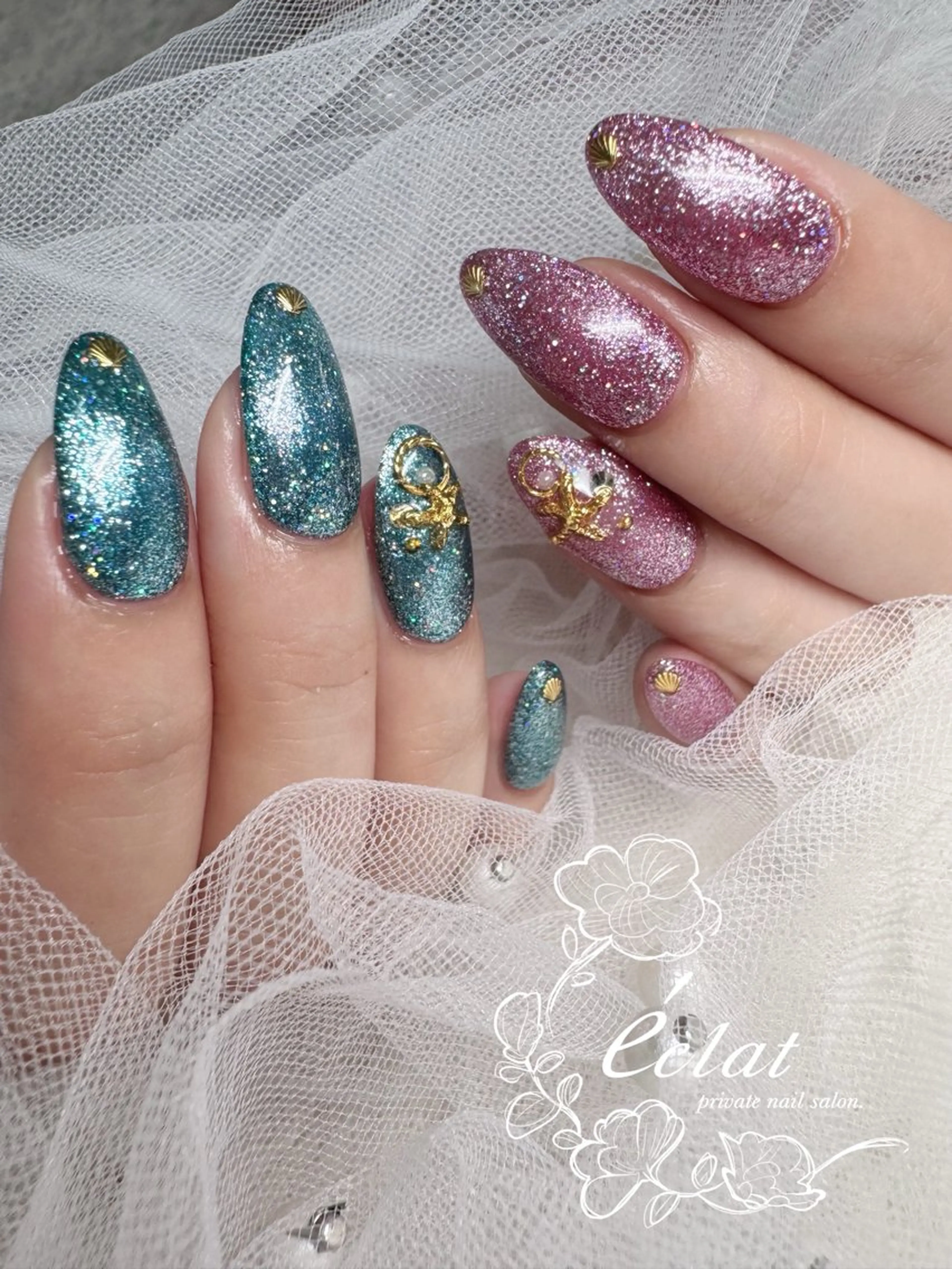 ネイル キラキラネイル 夏ネイル ハンドネイル nail salon éclat.のネイルデザイン