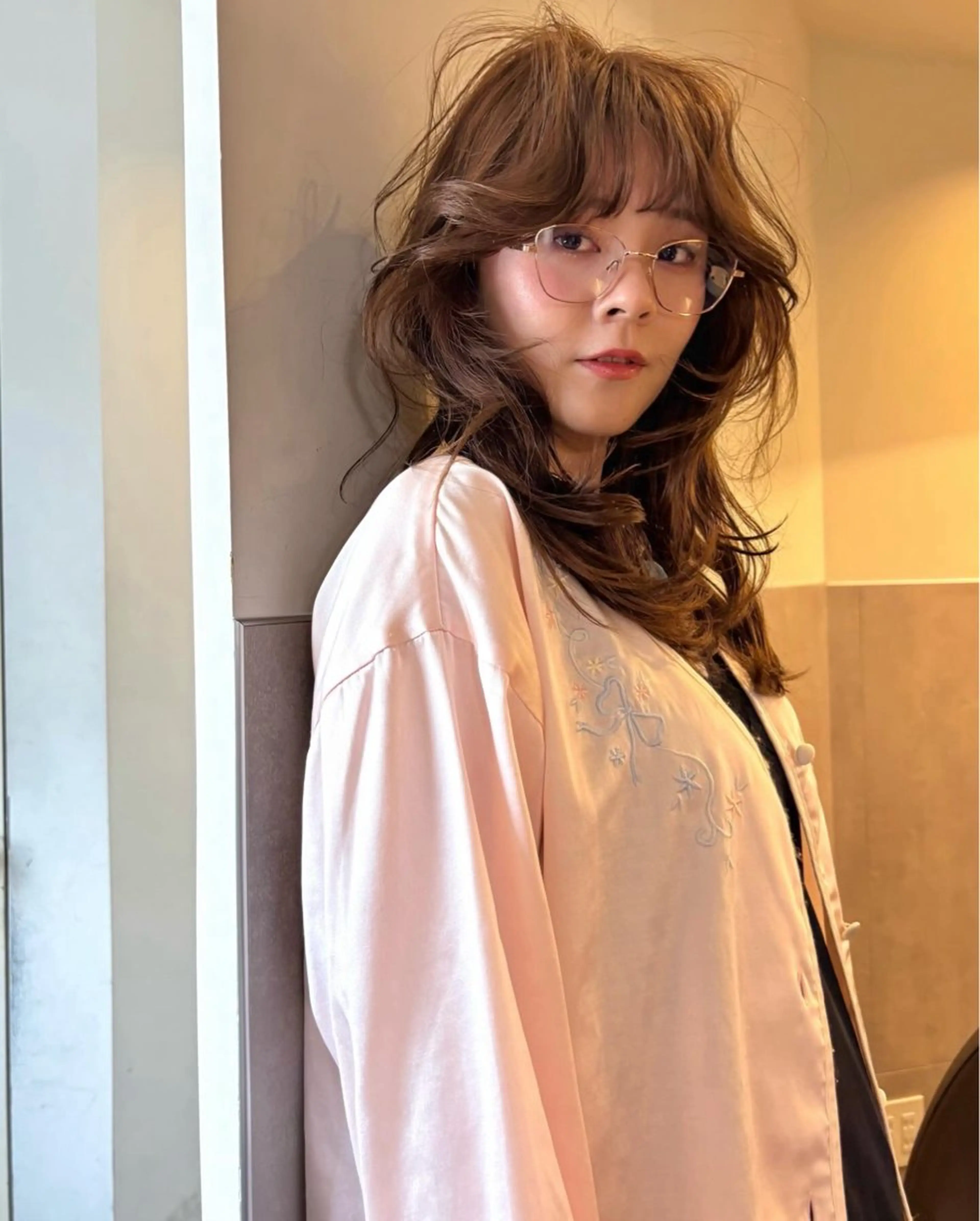 セミロング カラー 透明感カラー カット ヘアカラー mizuki/ピンク ベージュ.レイヤーのヘアスタイル