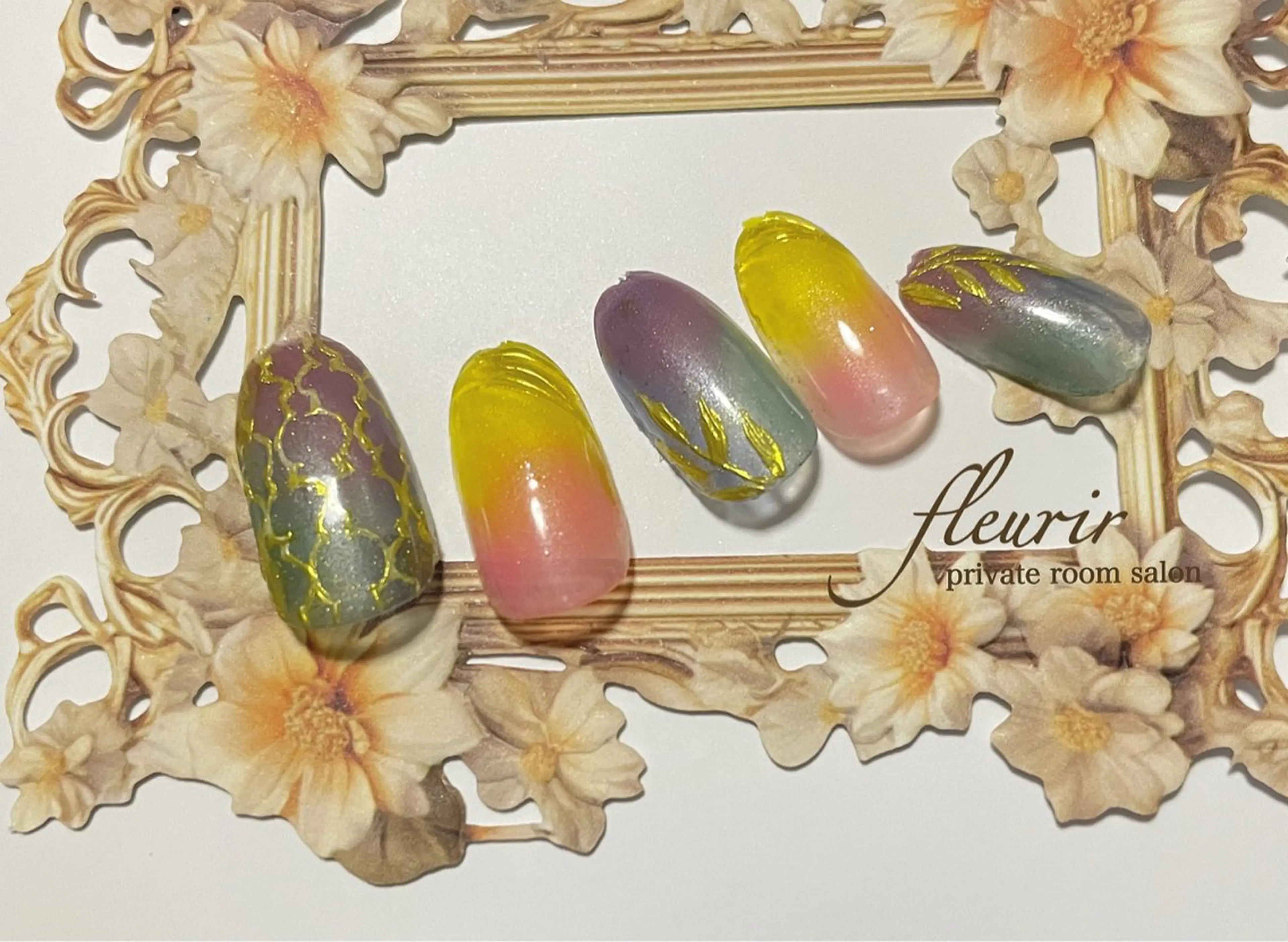 ネイル アートネイル フレンチネイル 斜めフレンチ ピンク パープル フルリール 【プライベートサロンのネイルデザイン