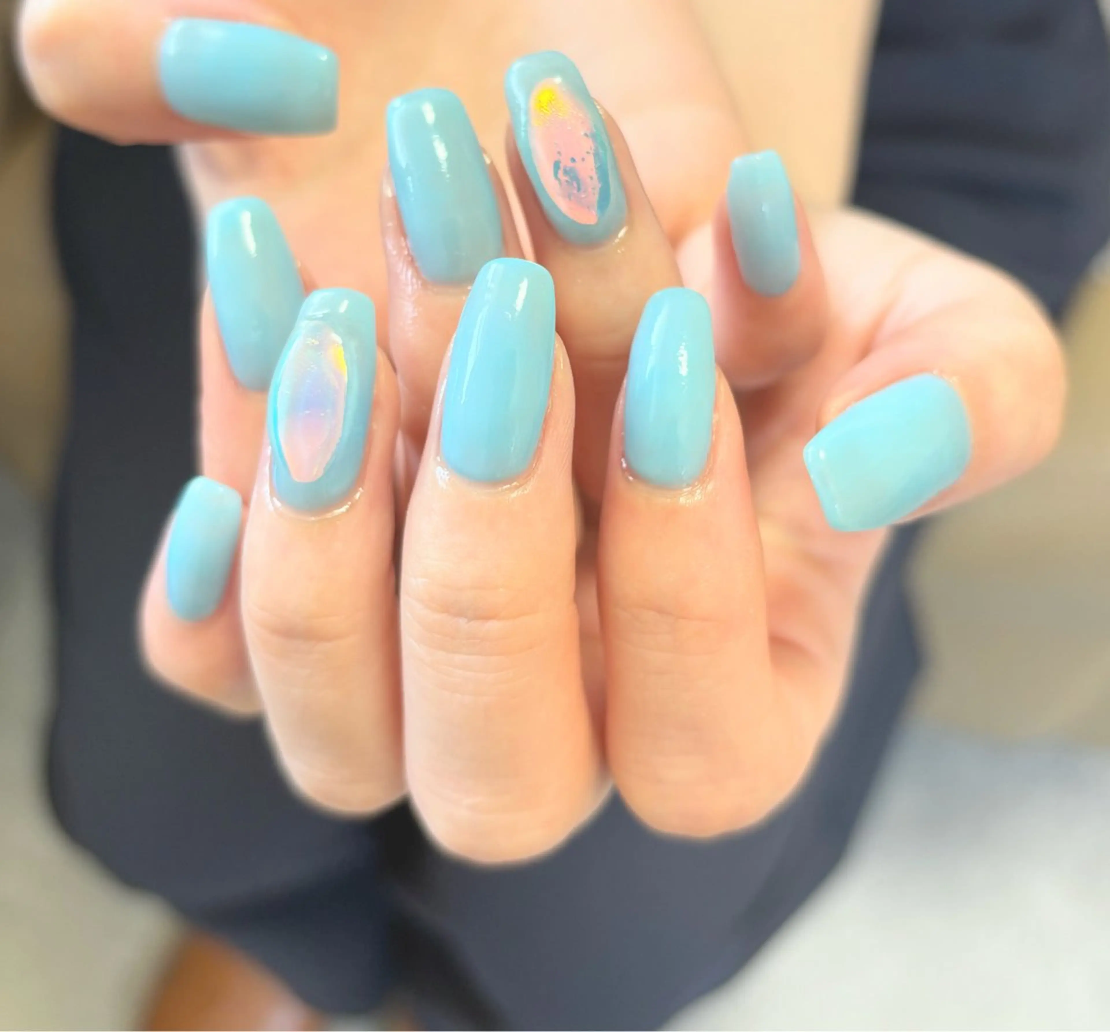 ネイル ブルー ジェルネイル 氷ネイル・うるうるネイル キラキラネイル マグネットネイル ハンドネイル tamu nail 　金町のネイルデザイン