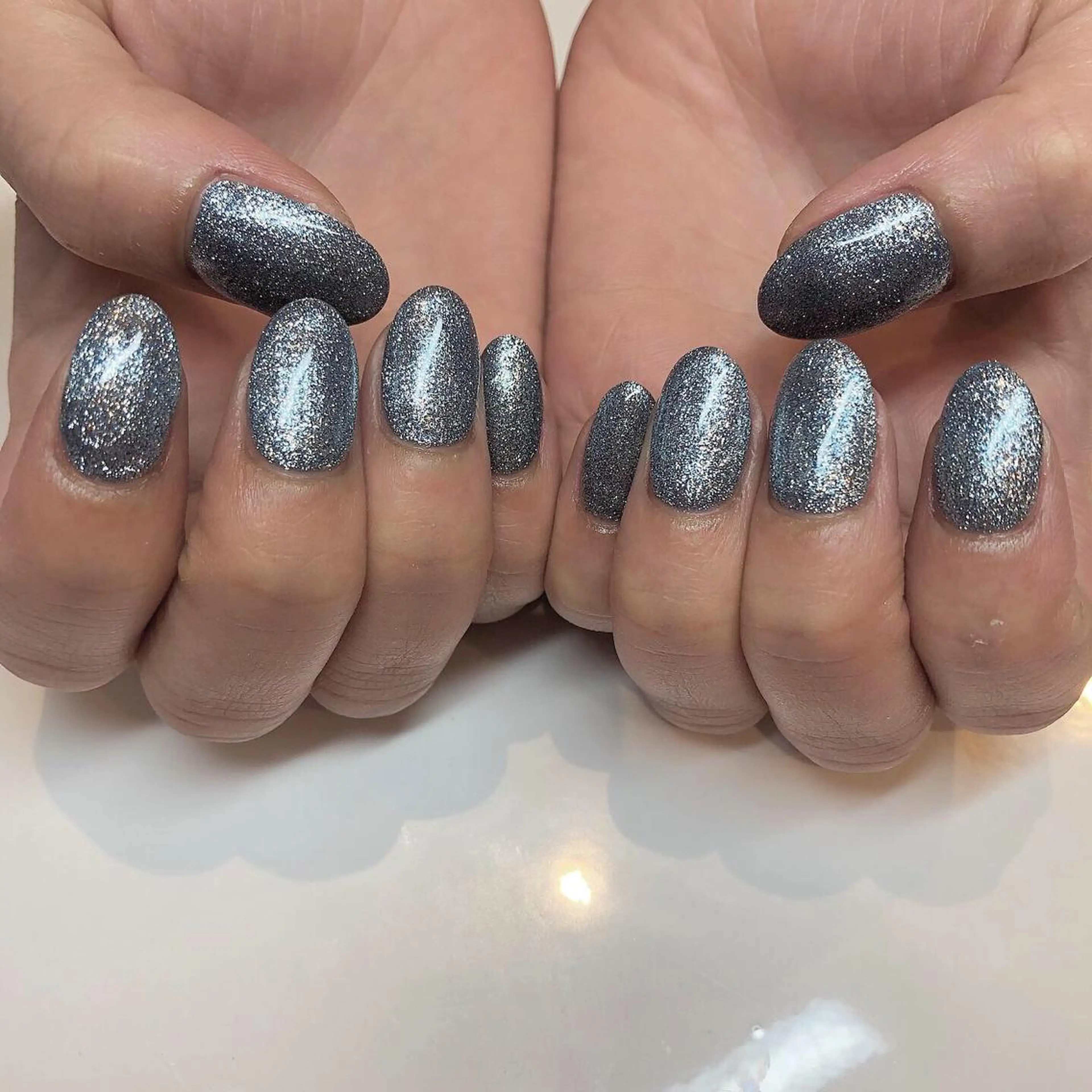 ネイル ブルー ラメ(グリッター) ワンカラーネイル ハンドネイル 鶴田୨ৎmaison de NALIのネイルデザイン