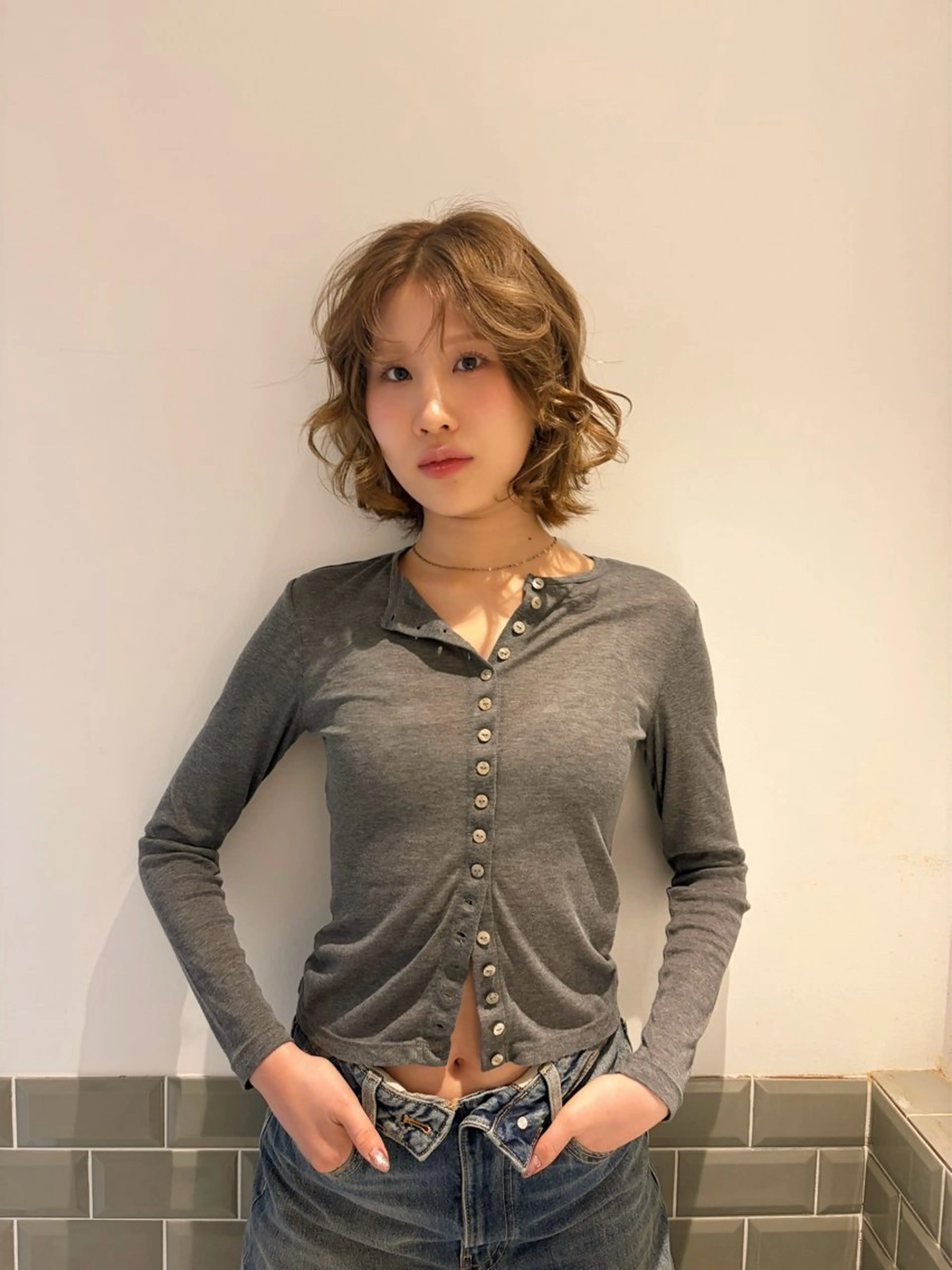 ミディアム ボブ ヘアカラー 🧣misaki 透明感カラー🧣のヘアスタイル
