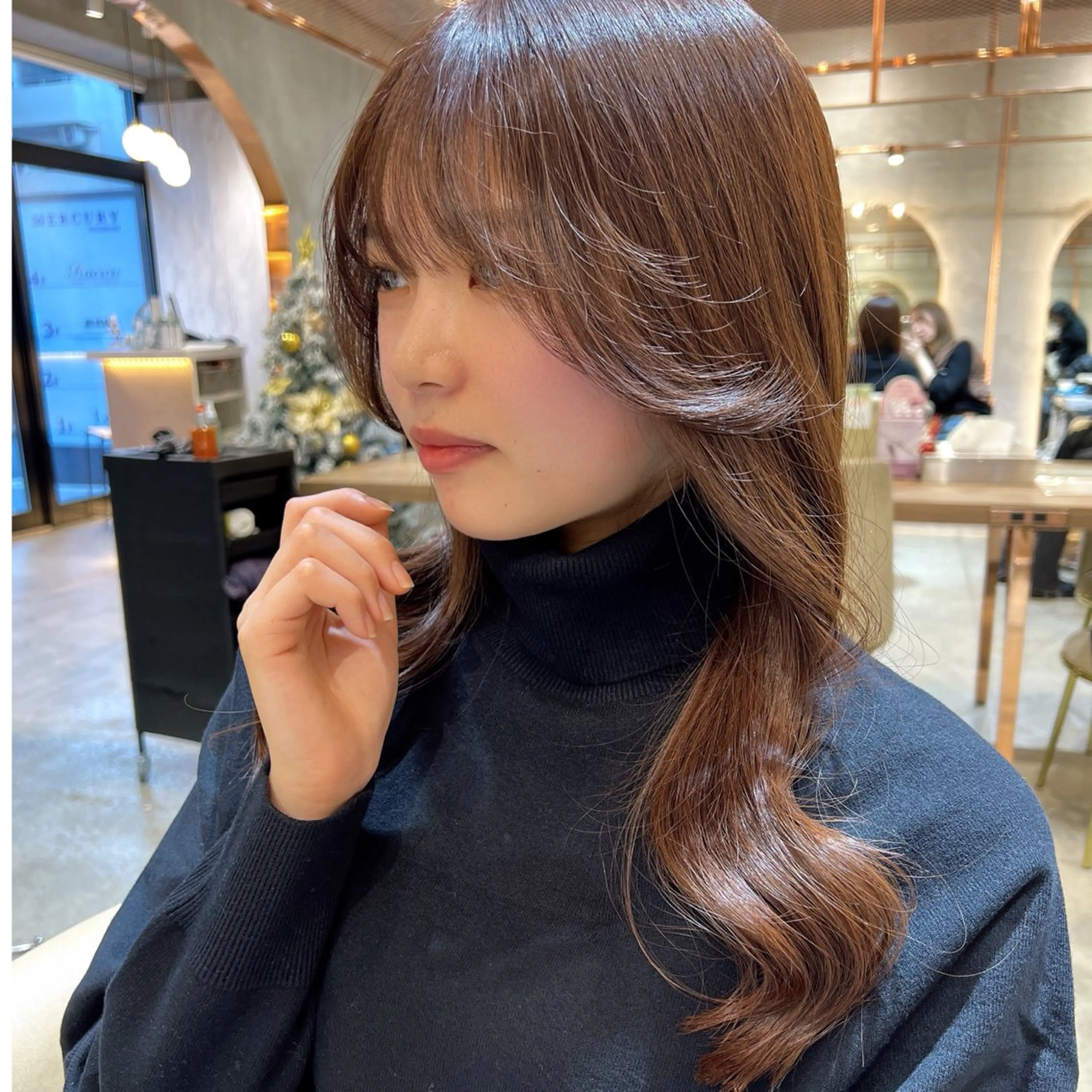 セミロング カラー ヨシンモリ 韓国風ヘア カット ヘアカラー トリートメント 韓国ヘア♡おくれ毛♡ ボブ♡sayakaのヘアスタイル