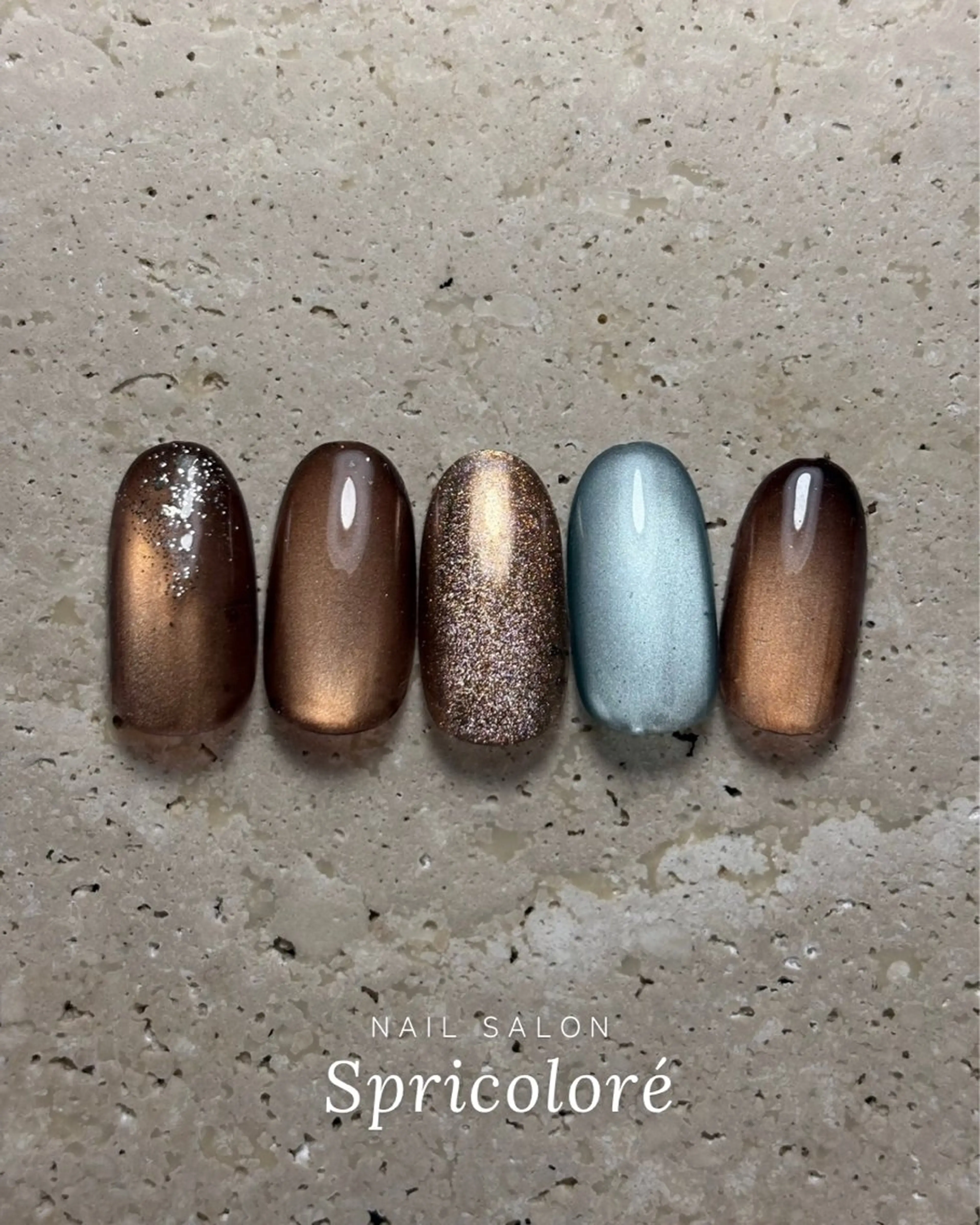 ネイル ブルー ブラウン マグネットネイル Spricoloré ／harunaのネイルデザイン