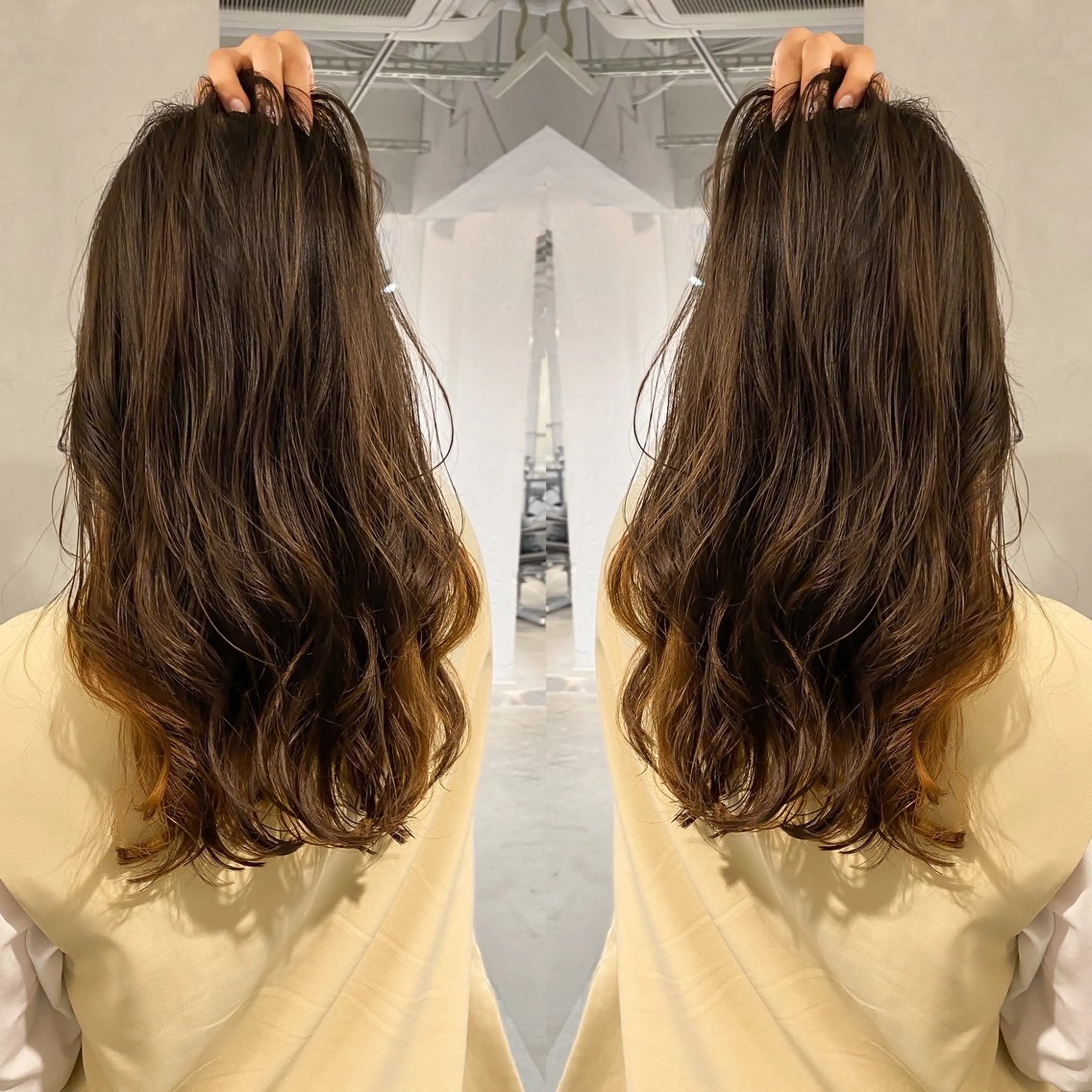 セミロング カラー パーマ セミロングパーマ 韓国風ヘア レイヤーカットのプロ 大人ヘア宮森貴志のヘアスタイル