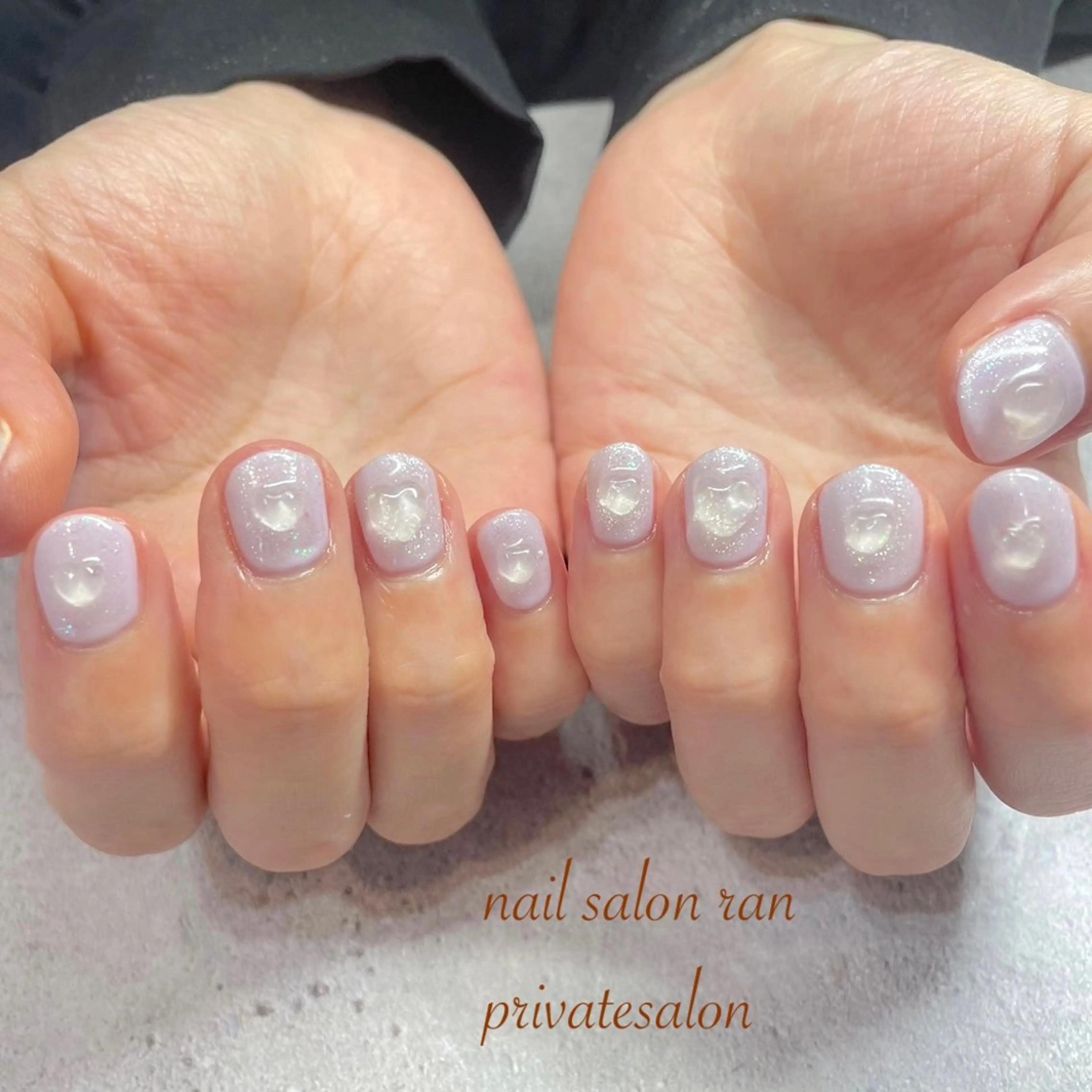 ネイル クリアネイル ハート ラメ(グリッター) パープル ハンドネイル ハンドケア nailsalon ranのネイルデザイン
