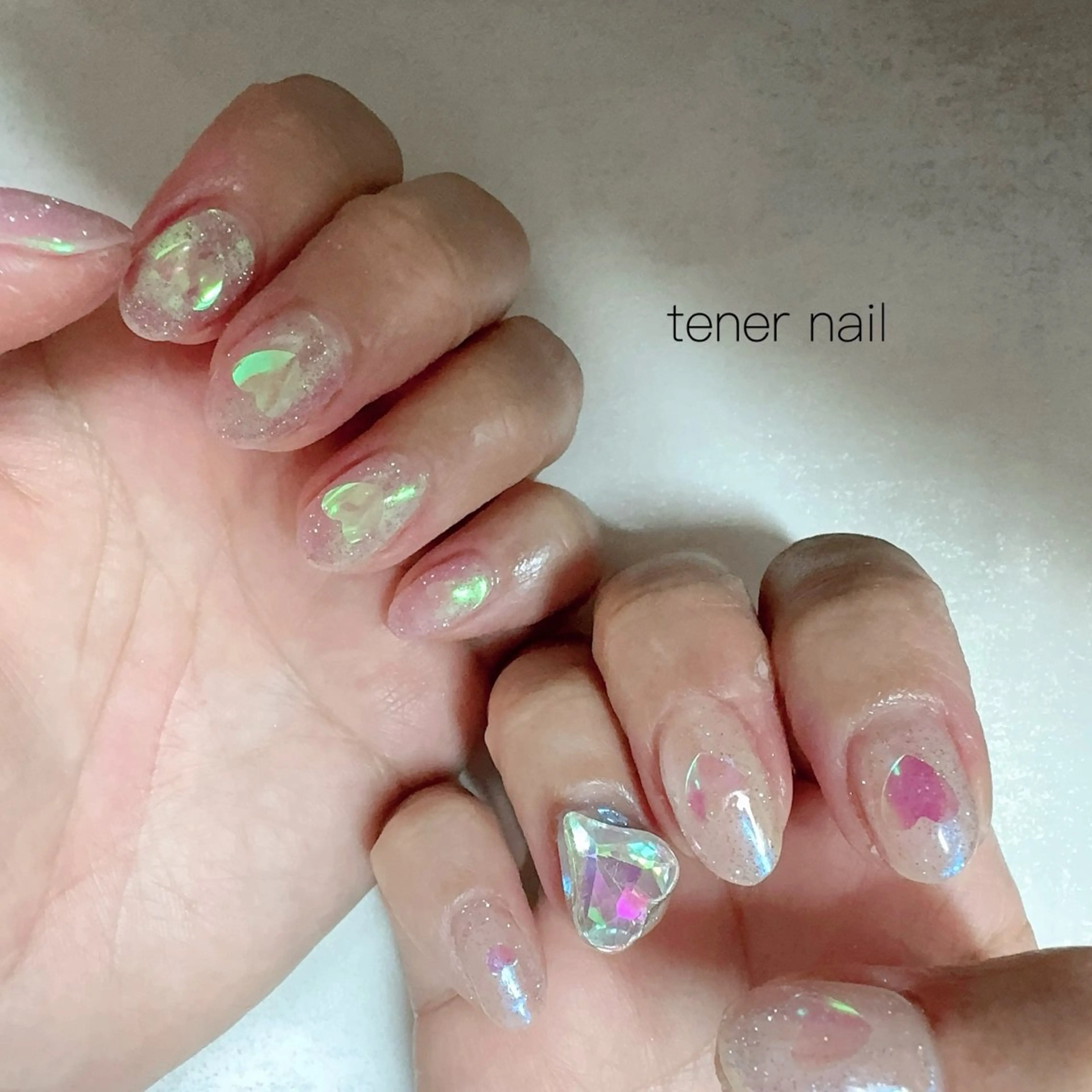 ネイル ハート 氷ネイル・うるうるネイル ハンドネイル tener  nail  テネルネイル所属・テネルネイル tener nailのネイルデザイン