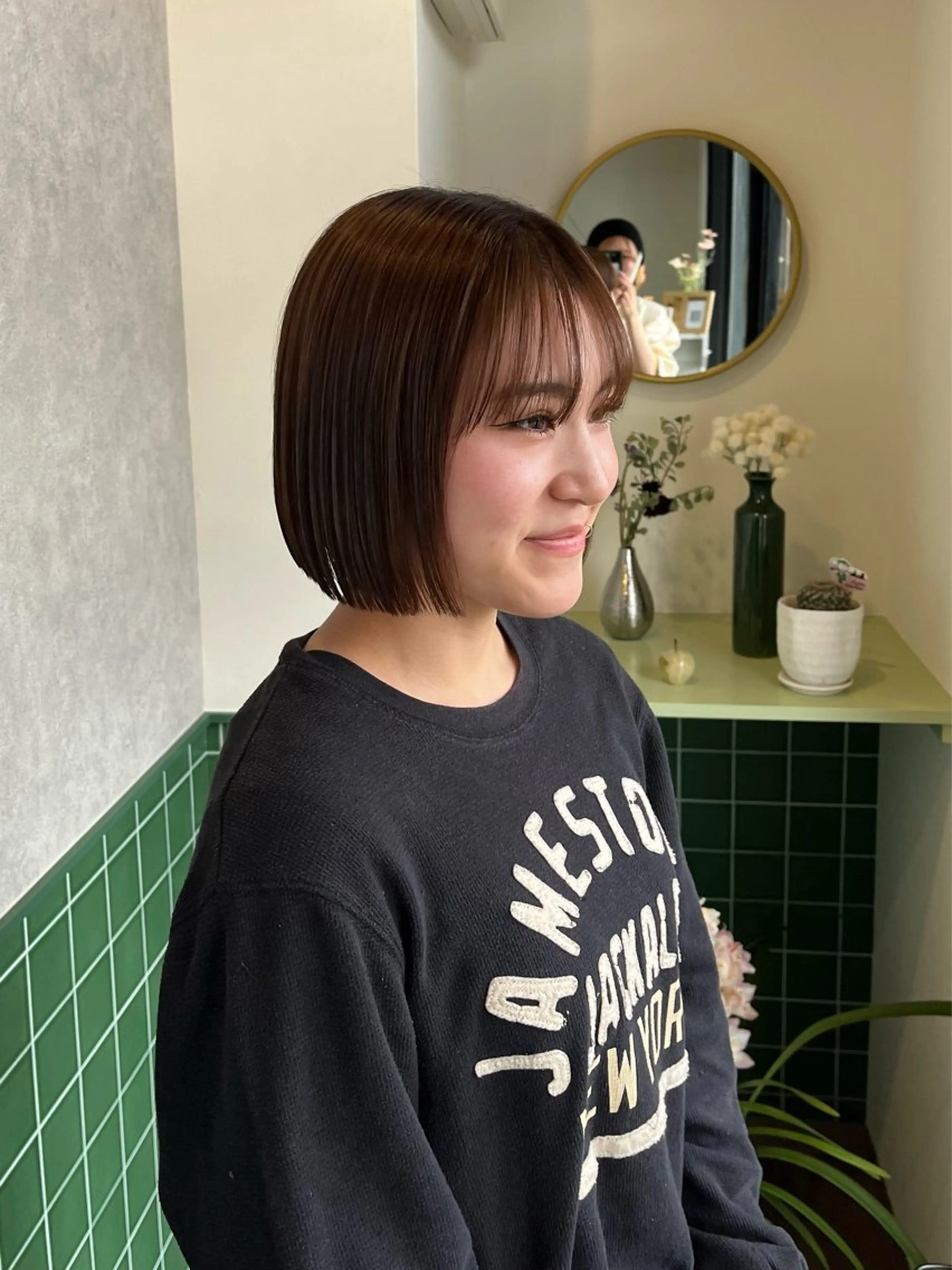 ショート ボブ カット 縮毛矯正 トリートメント 本木下朋花/髪質 改善×ダブルカラーのヘアスタイル