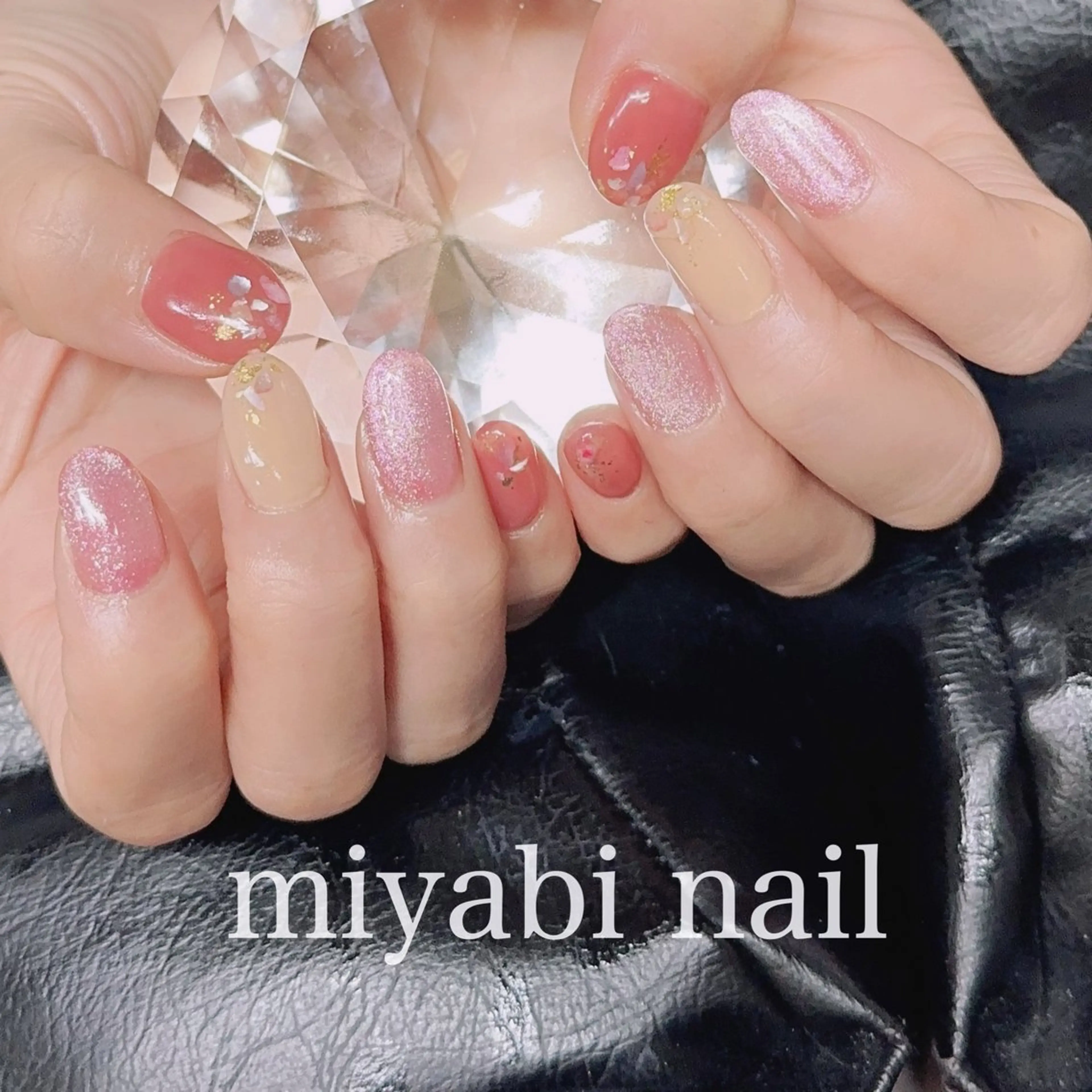 ネイル アートネイル マグネットネイル 持ち込み ピンク 夏ネイル ハンドネイル miyabi nail 桂川駅近くのネイルデザイン