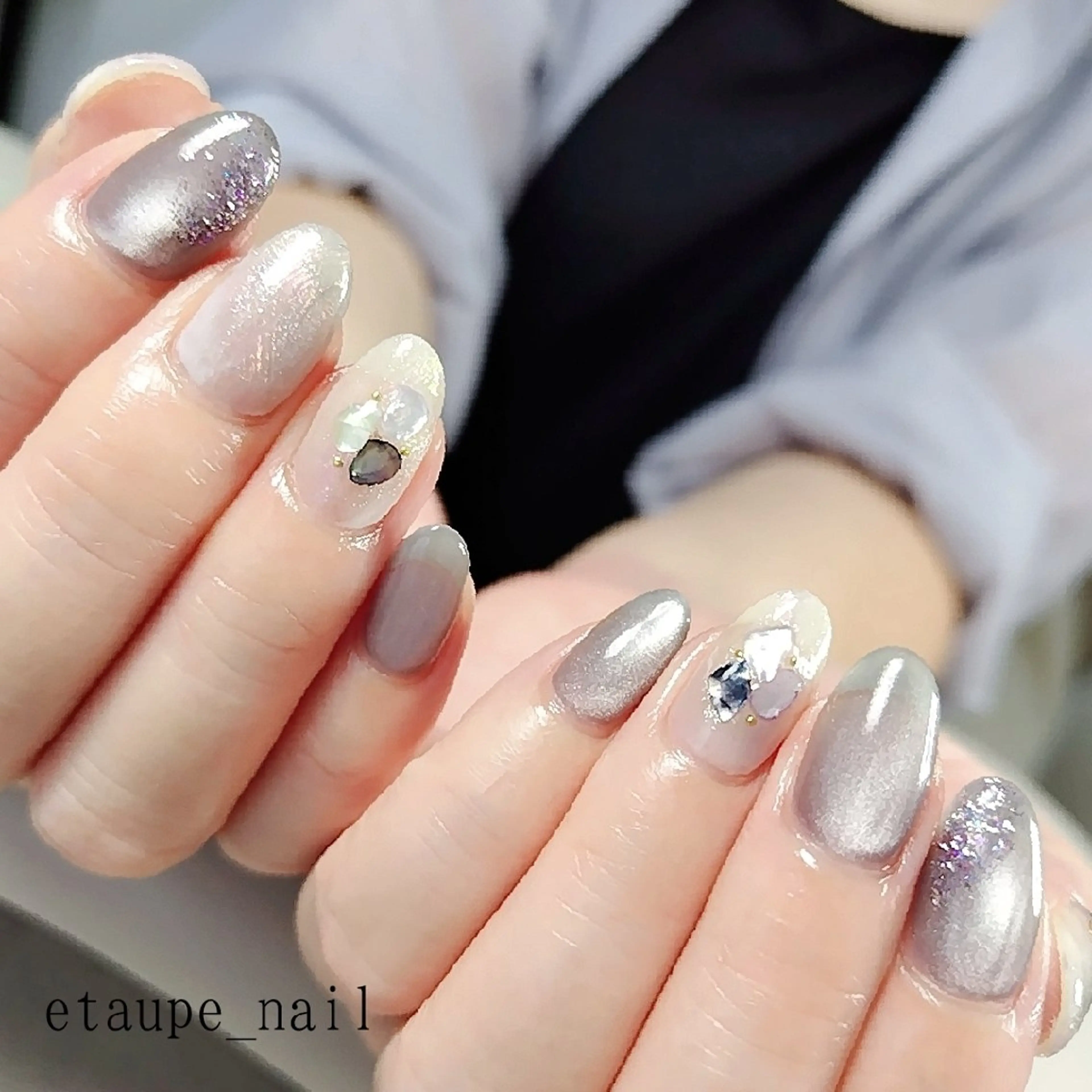ネイル ジェルネイル グリーン マグネットネイル ニュアンスネイル etaupe nail所属・向原自宅サロン ★エトープネイルのネイルデザイン