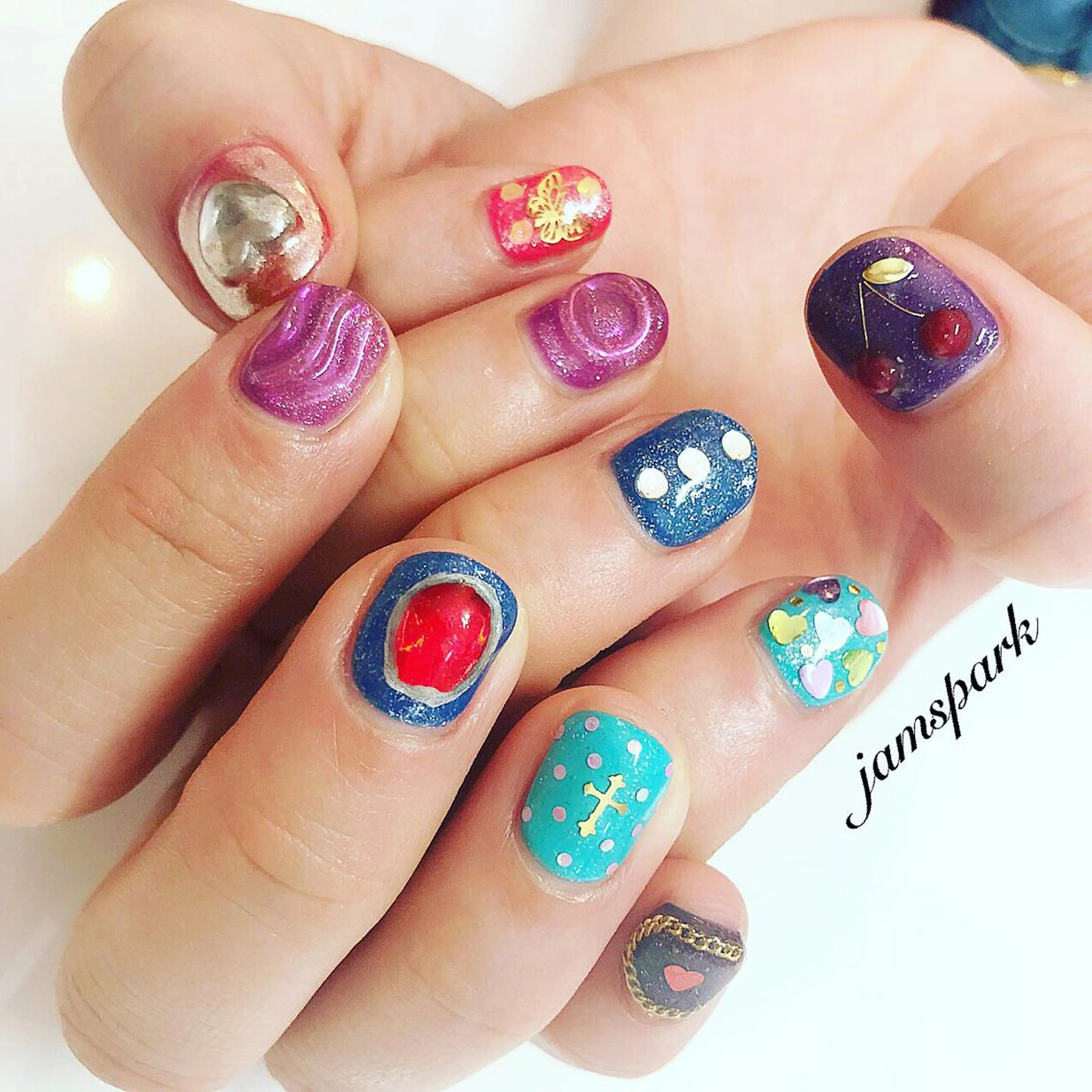 ネイル アートネイル ドット ジェルネイル ミラーネイル ショートネイル ハンドネイル jamspark ✨のネイルデザイン