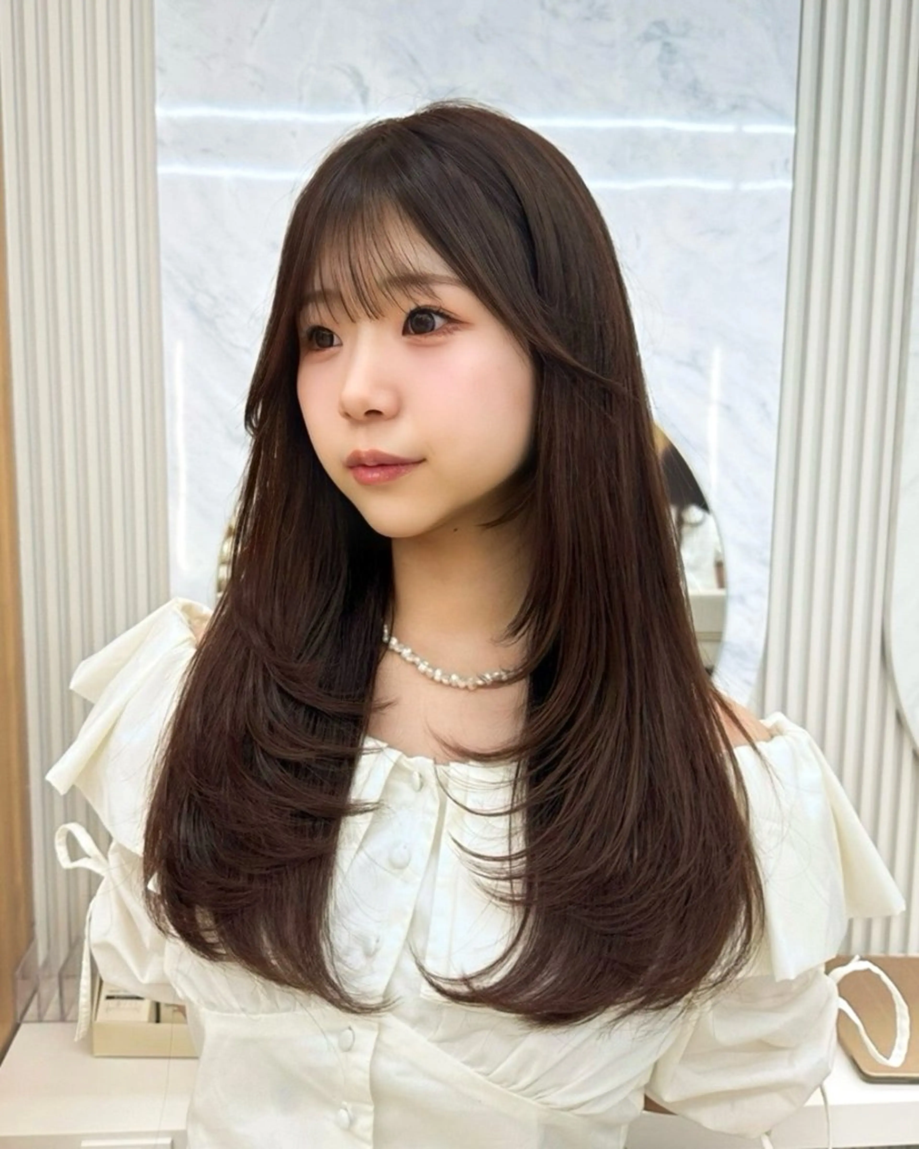 セミロング カラー 韓国風ヘア レイヤーカット カット ヘアカラー トリートメント 顔周り特化/韓国ヘア /レイヤー/吉野幸大のヘアスタイル