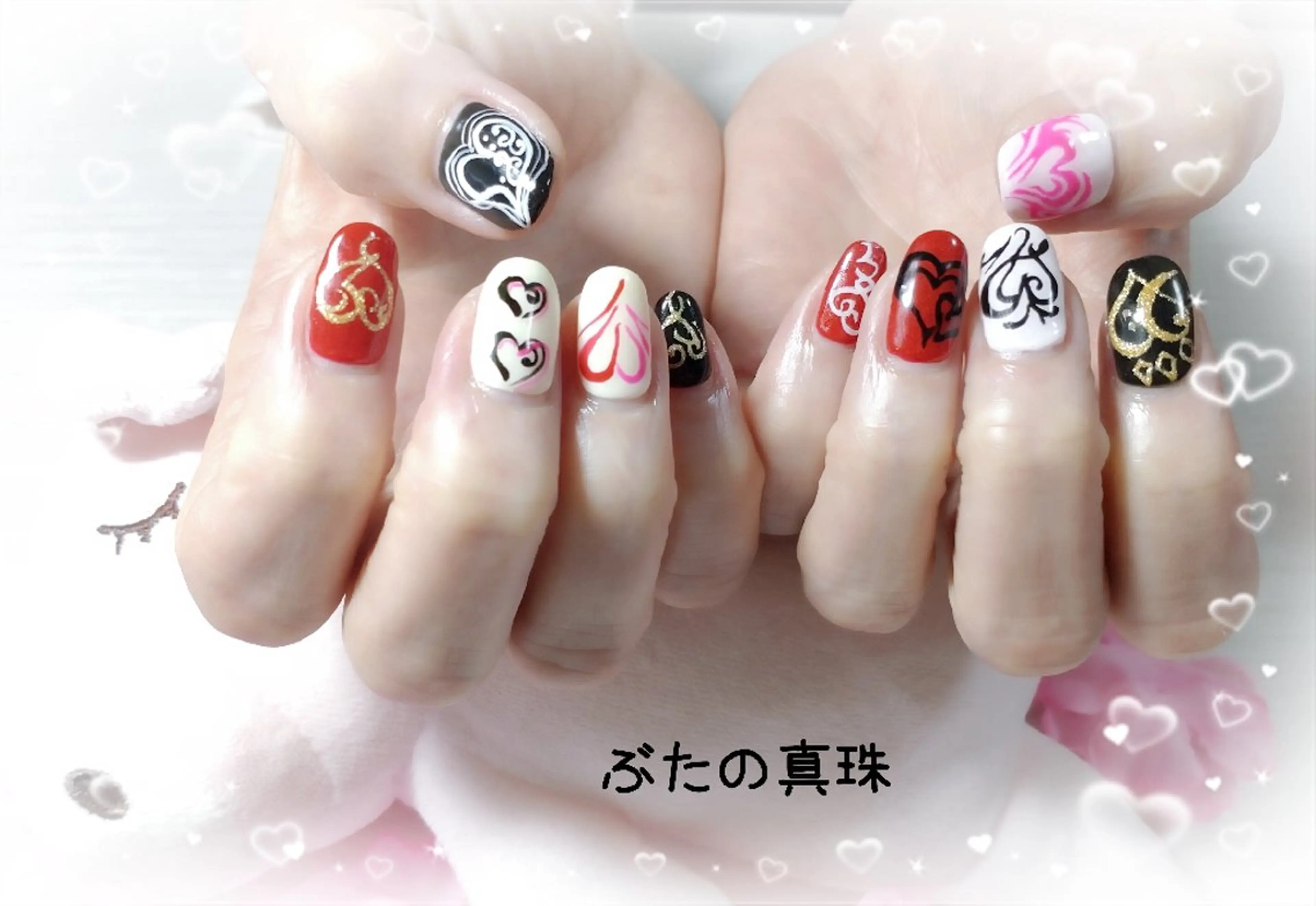 ネイル ハート ハンドネイル 林 珠里のネイルデザイン