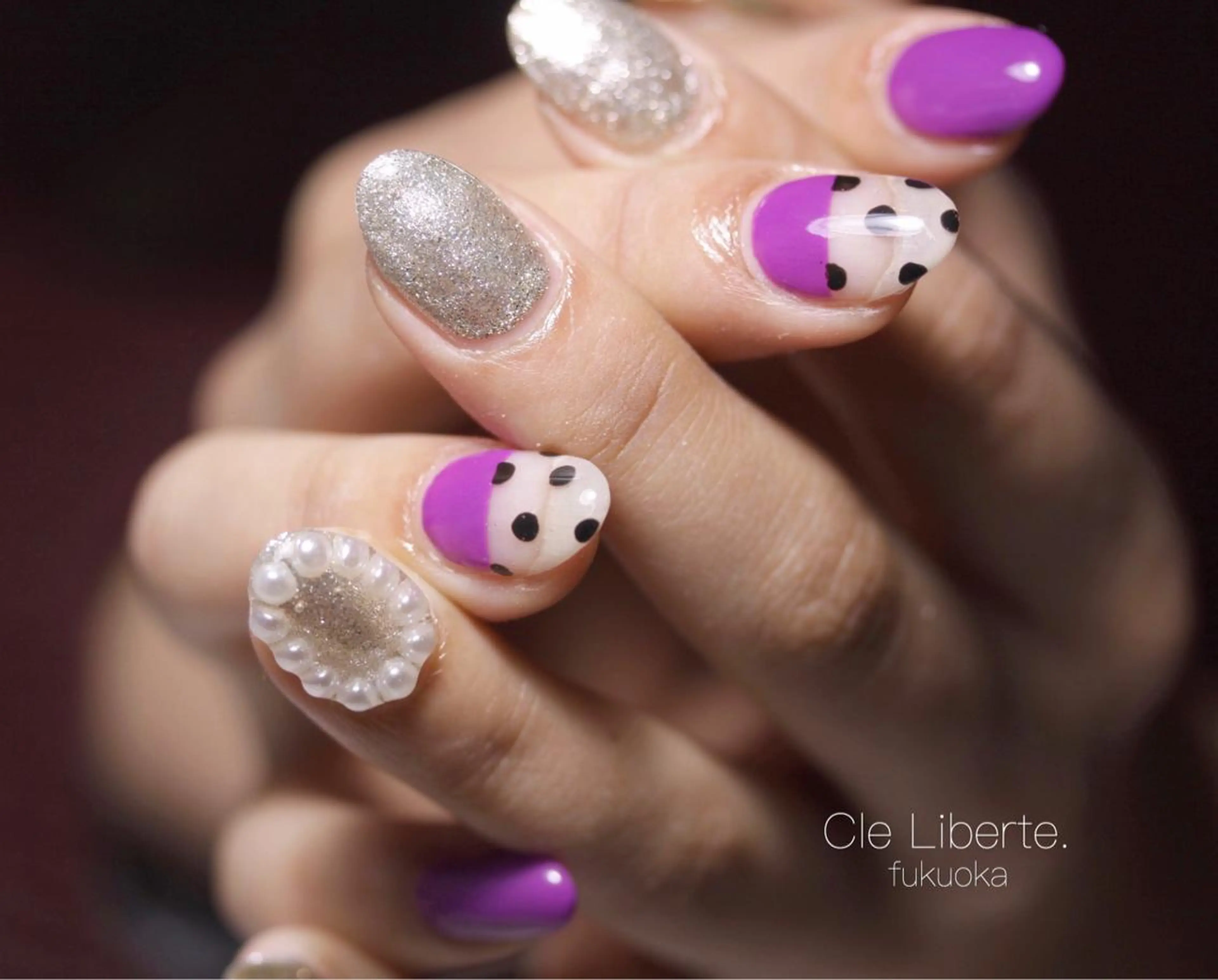 ネイル クリアネイル ドット パープル Elio所属・Elio 国泰寺のネイルデザイン