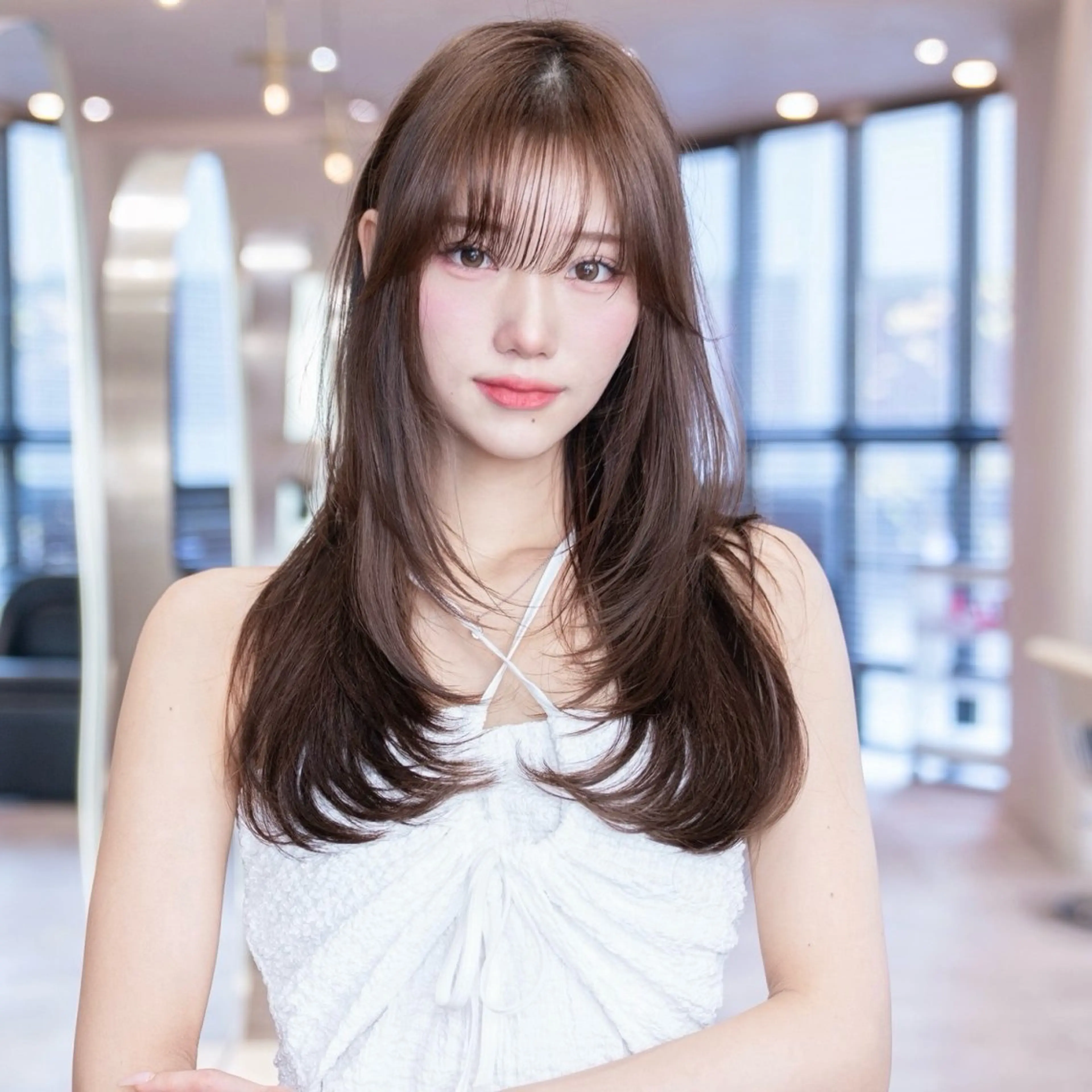 セミロング カラー 韓国風ヘア レイヤーカット 小顔カット ヘアカラー 渋谷/韓国レイヤー/ 艶カラー/nanoのヘアスタイル