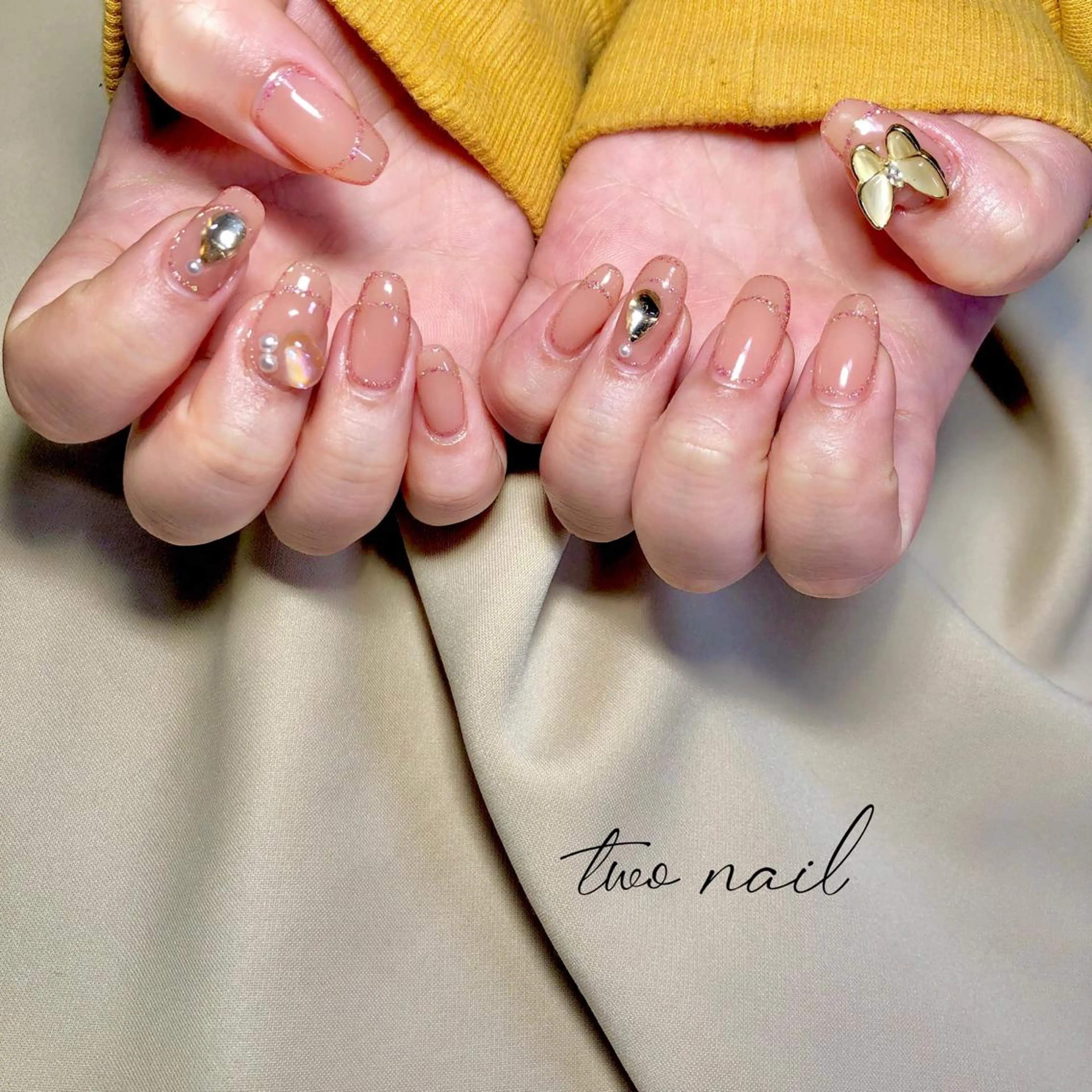 ネイル アートネイル ブラウン フットネイル ハート ニュアンスネイル two nailのネイルデザイン