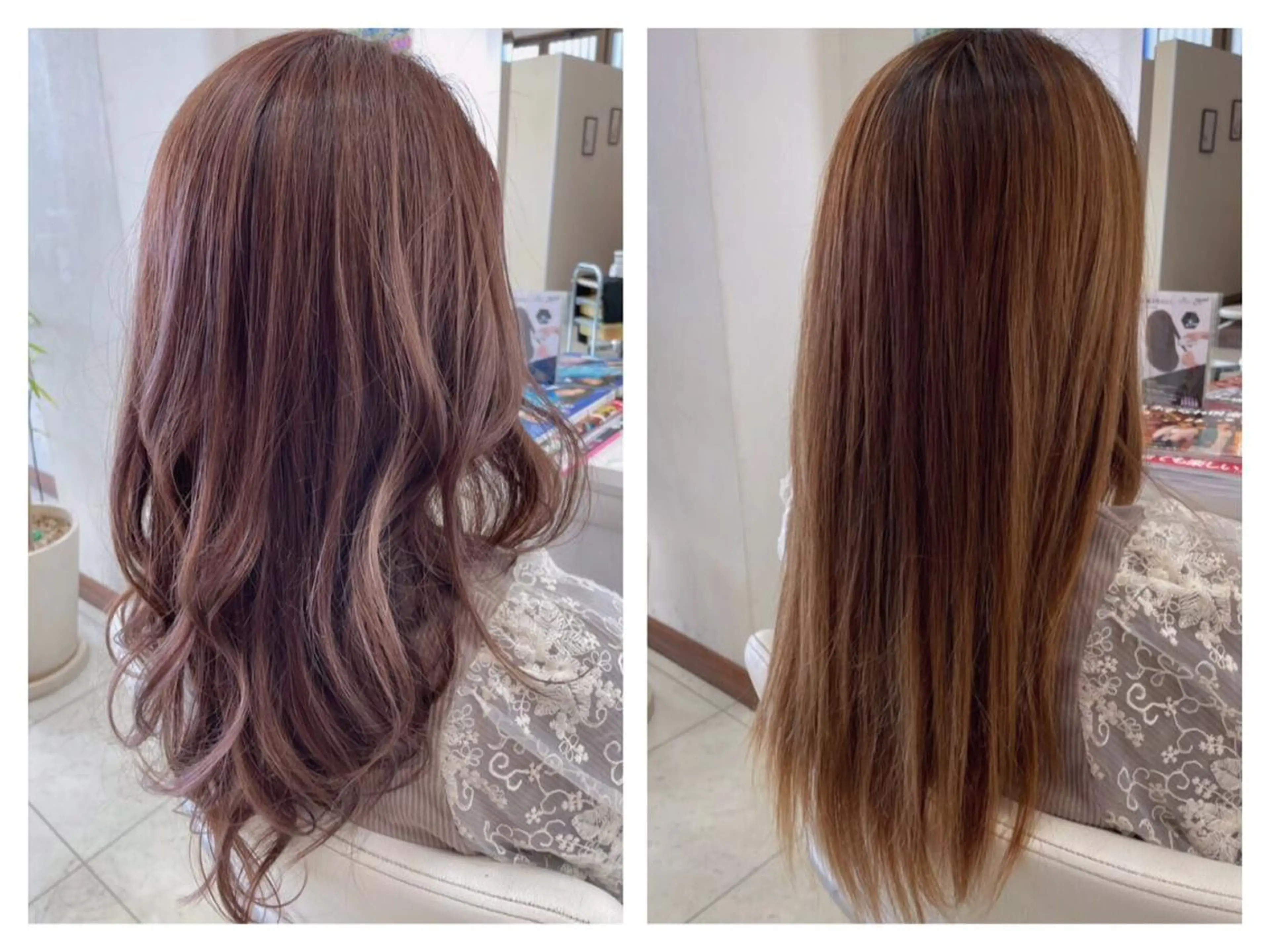 セミロング カラー グレージュ ピンクカラー レイヤーカット カット ヘアカラー トリートメント いけだ ゆうのヘアスタイル