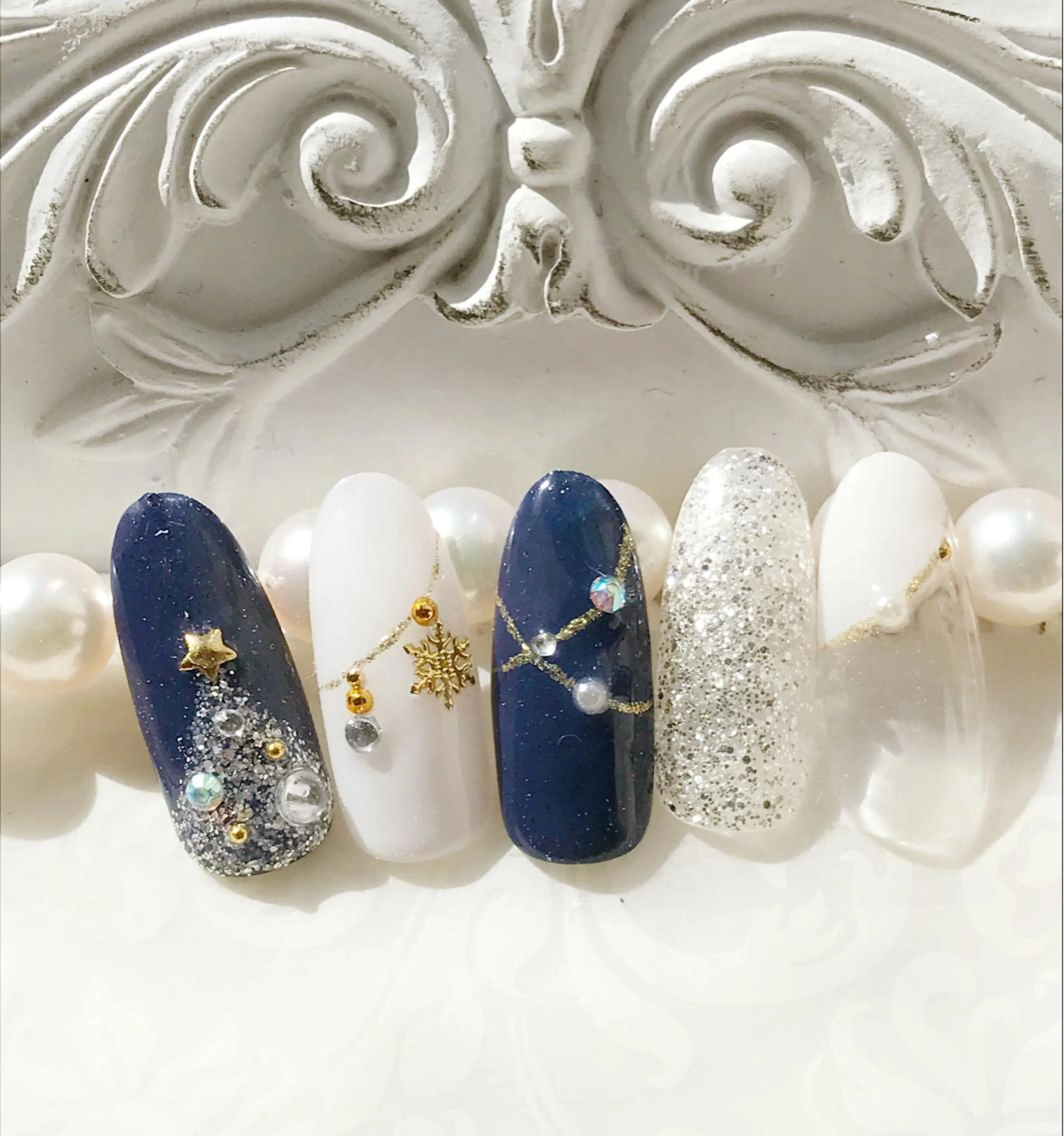 ネイル ネイビー 冬ネイル Satomi  のネイルデザイン