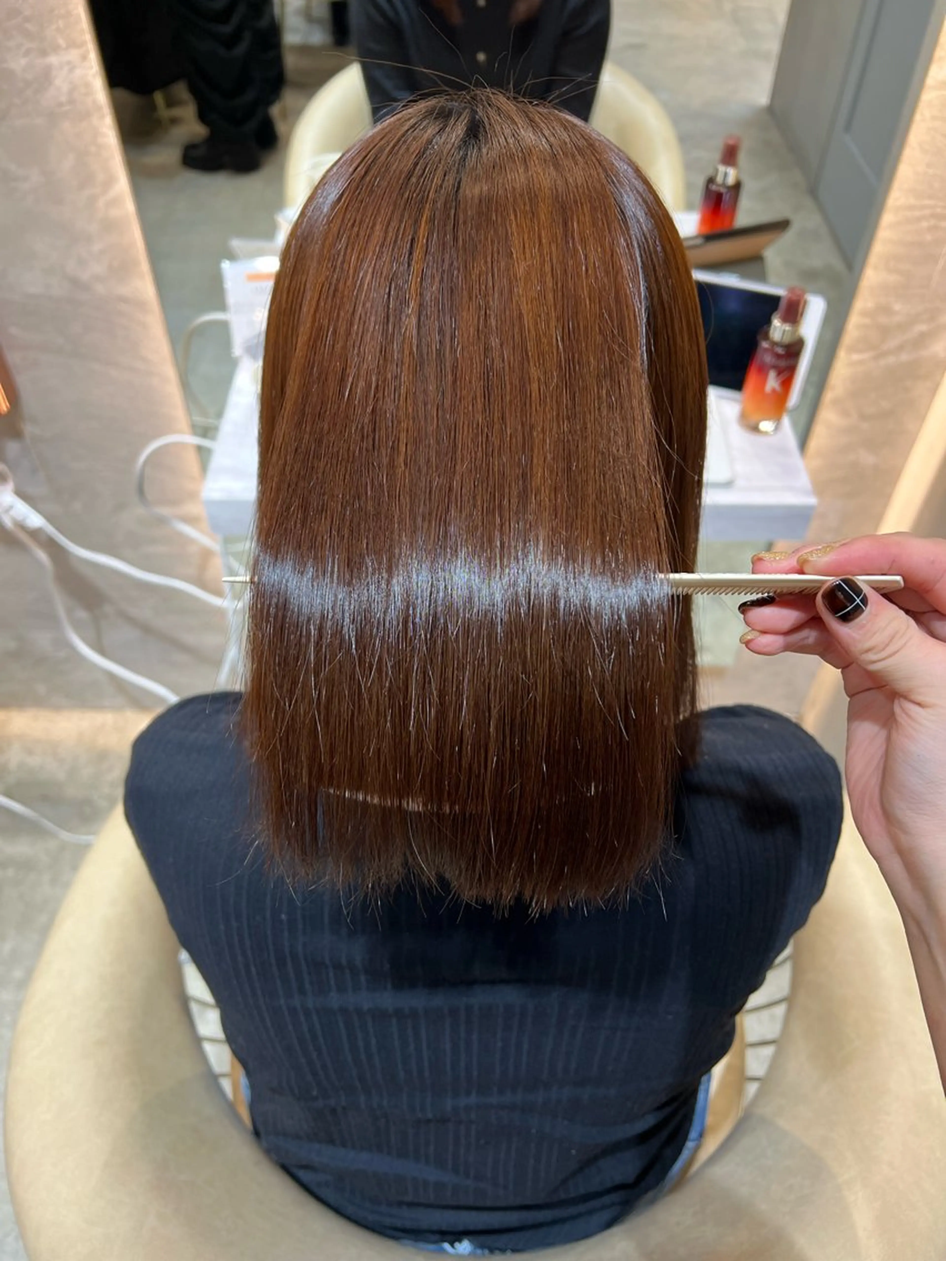 セミロング カラー ボブ/巻ける縮毛矯正 /韓国レイヤーはなのヘアスタイル