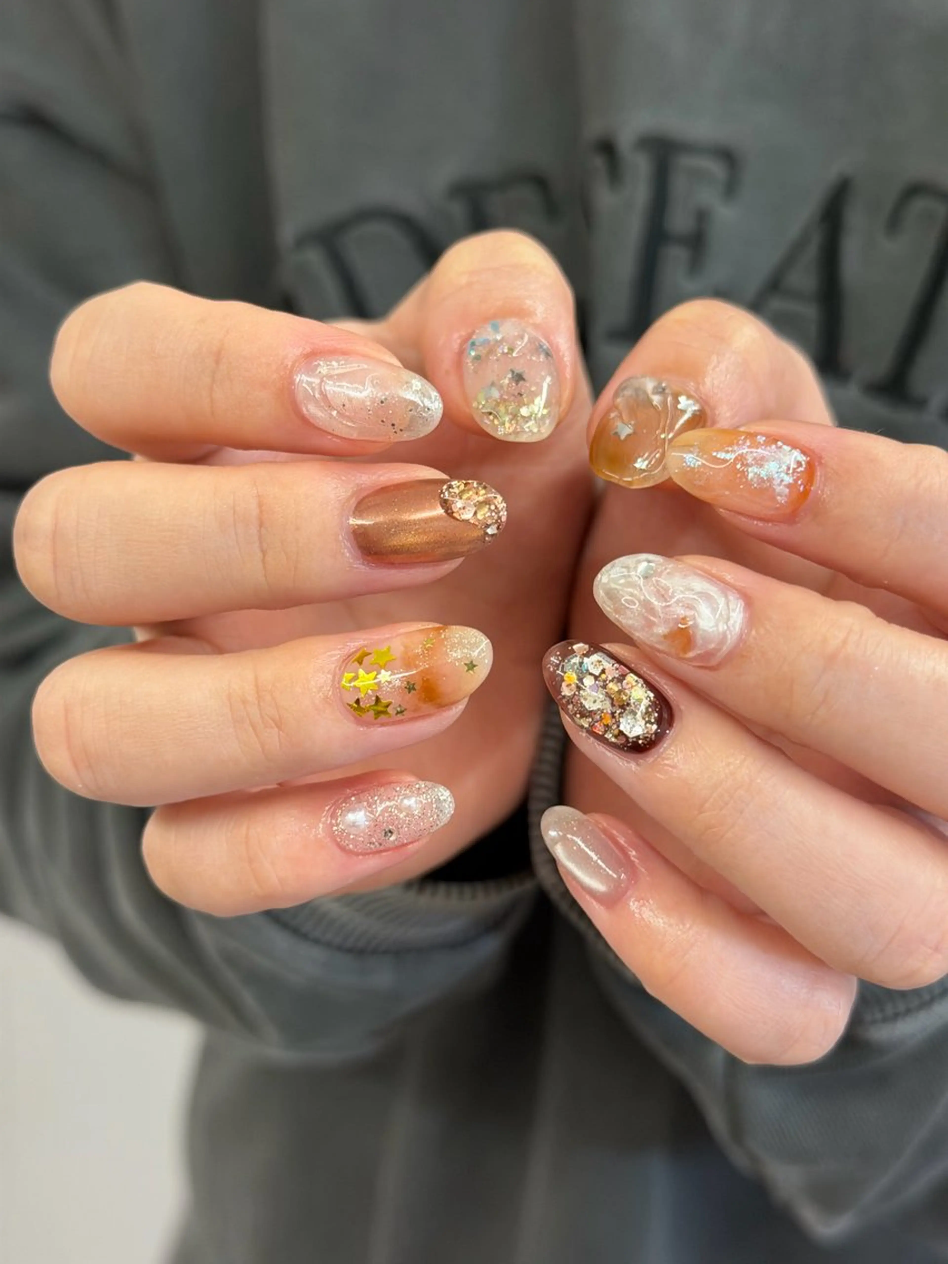 ネイル ブラウン ジェルネイル キラキラネイル マグネットネイル ミラーネイル ハンドネイル ハンドケア Bana_ Nailのその他イメージ