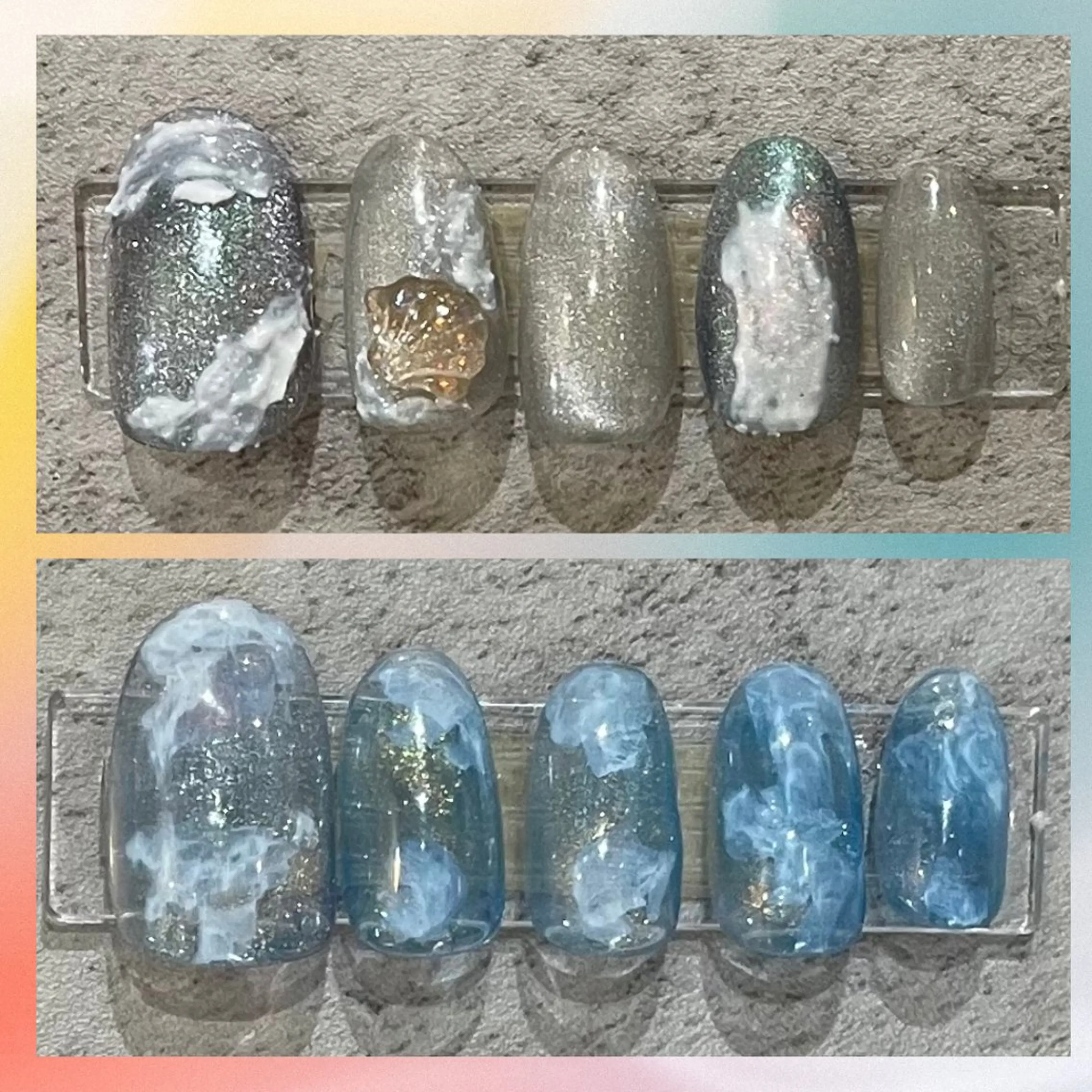 ネイル アートネイル オーロラネイル ブルー フラワーネイル フットネイル Seemly 千田町店所属・フラワーパラジェル 🌸シームリーエミのネイルデザイン