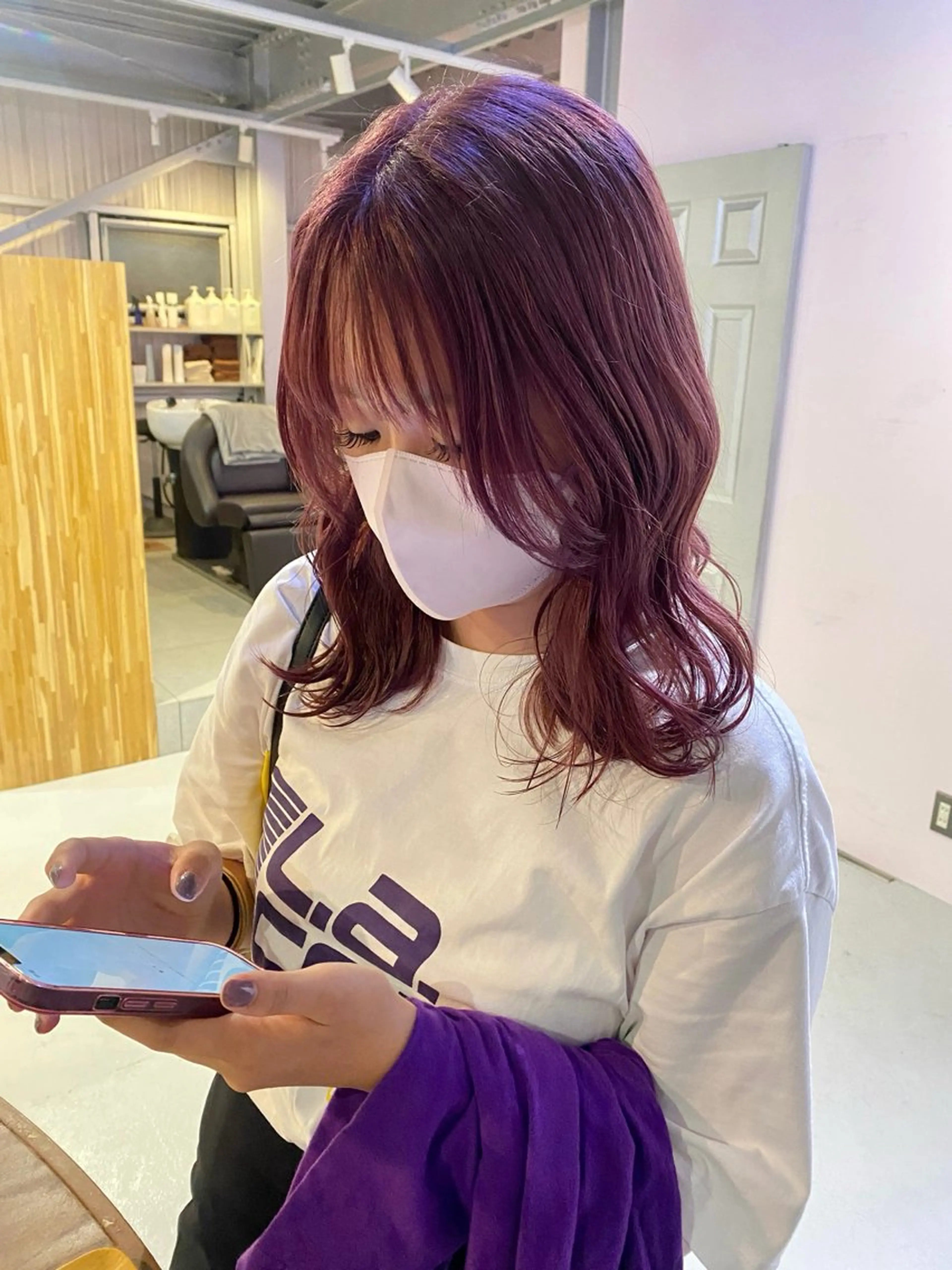 セミロング カラー ラベンダーカラー ピンクカラー ピンクラベンダー ヘアカラー アオイ🩵暖色 /まろやかカラーのヘアスタイル