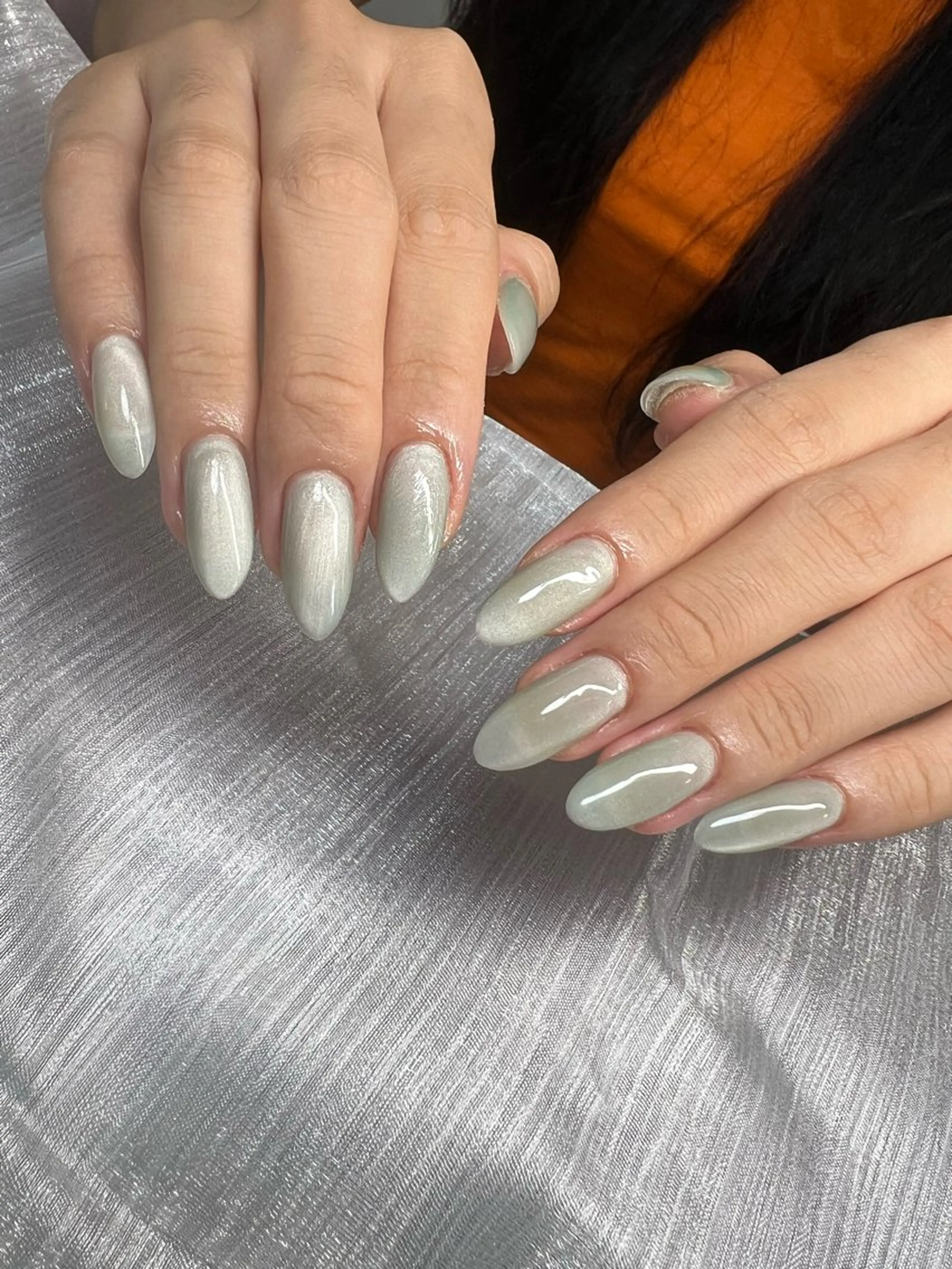 ネイル フレンチネイル ガラスフレンチ グラデーション マグネットネイル ミラーネイル ハンドネイル Lee Nailsのネイルデザイン