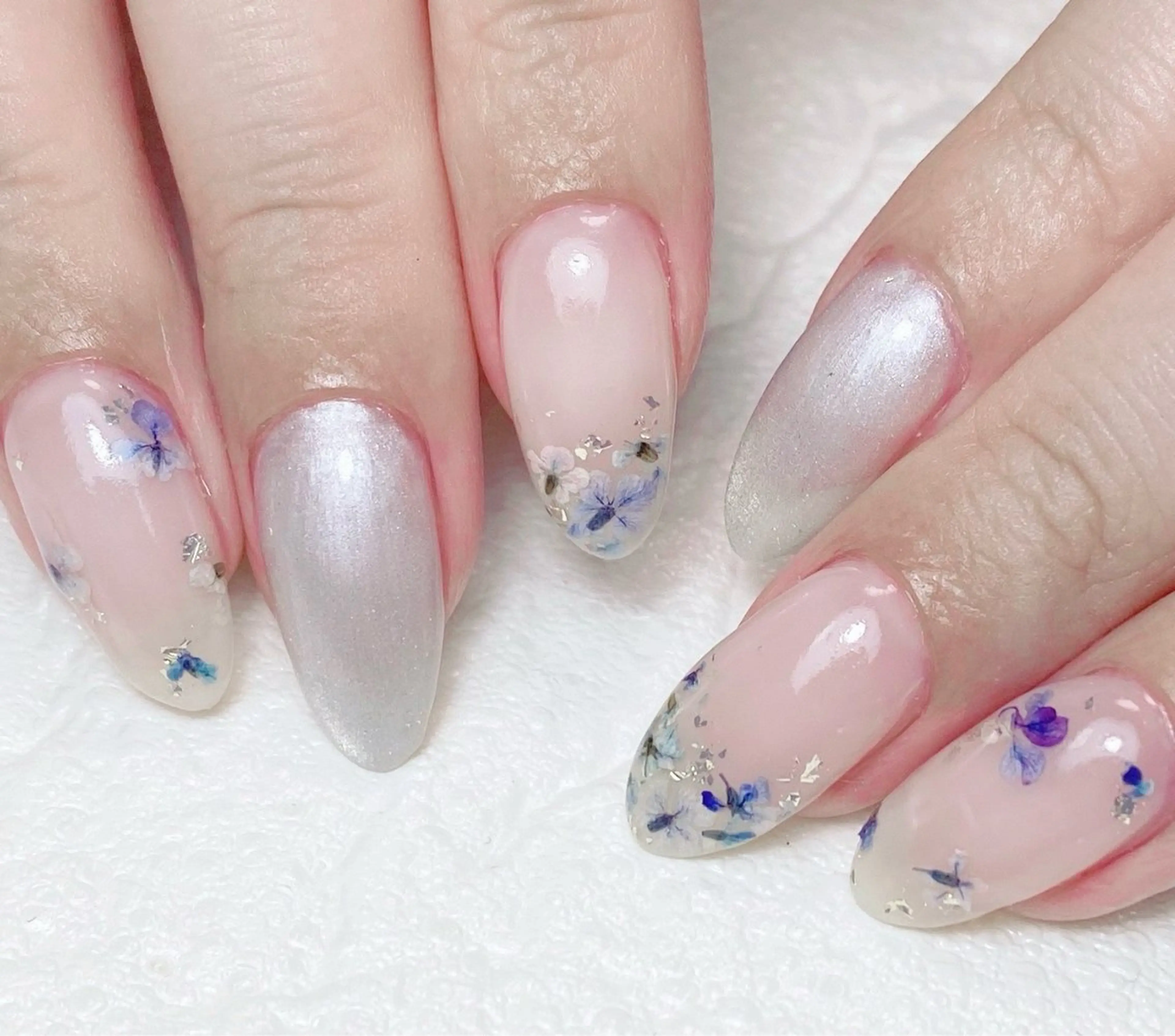 ネイル ブルー ホワイト ハンドネイル Nail Salon K 🧸美爪育成のネイルデザイン