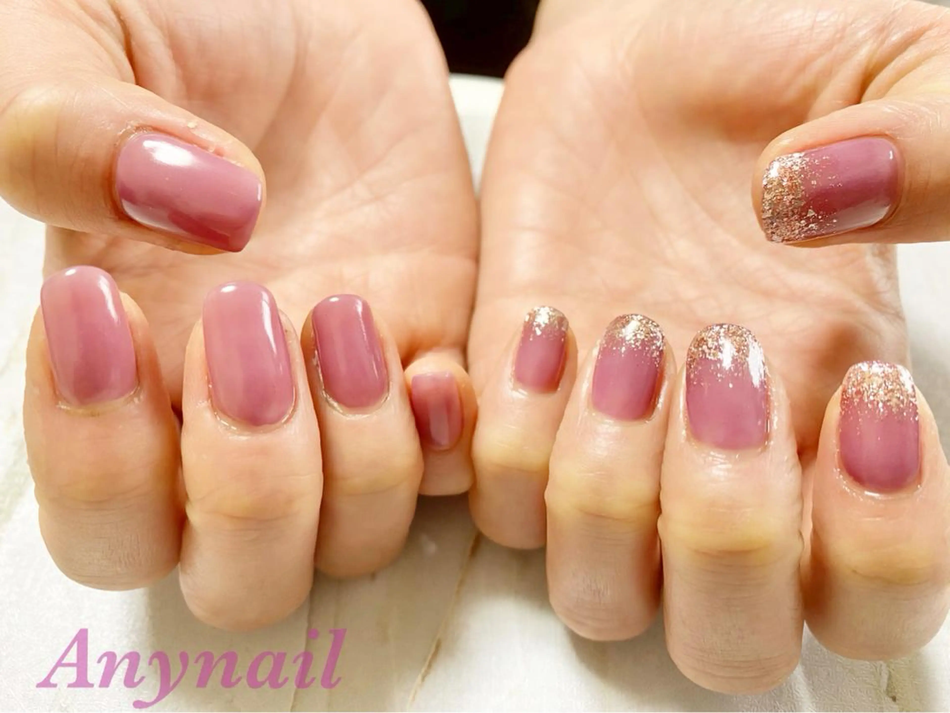 ネイル ブルー ラメ(グリッター) ワンカラーネイル パープル 岩澤 恵子のネイルデザイン