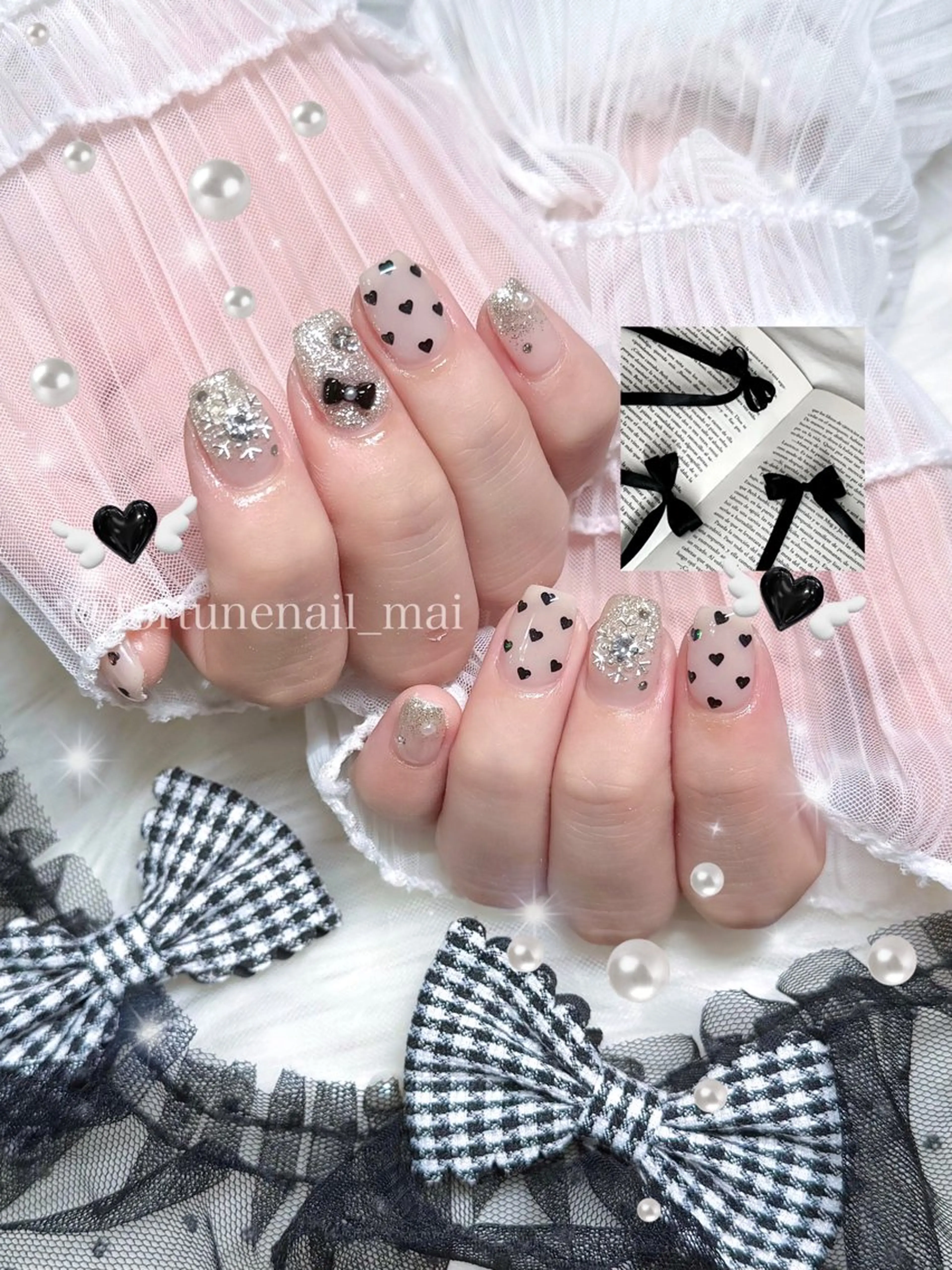 ネイル ドット ハート ラメ(グリッター) ラメグラデーション ハンドネイル 🎀Mai 🎀のネイルデザイン