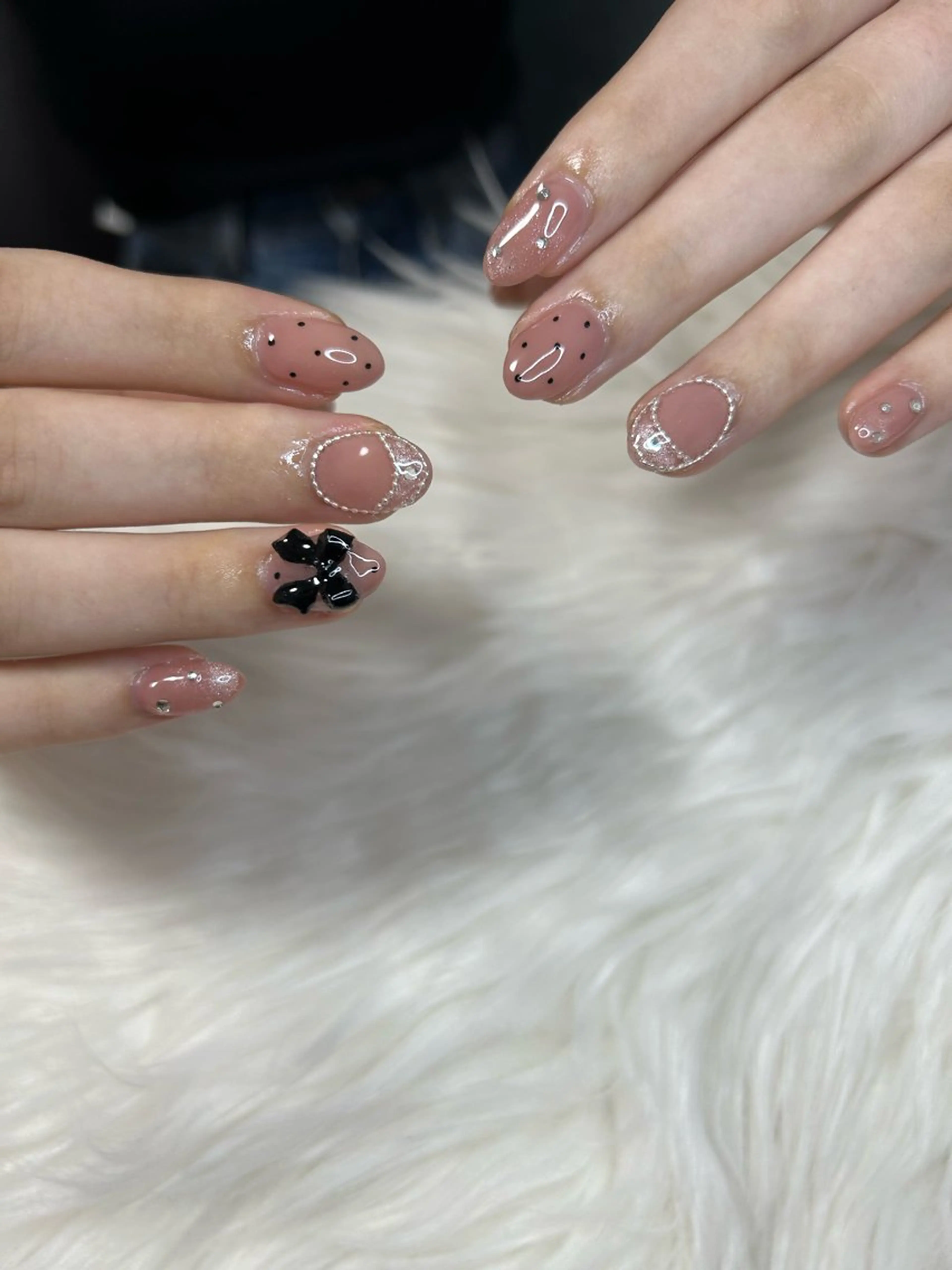 ネイル ドット ガーリー 韓国ネイル リボン ショートネイル ハンドネイル Lala nailのネイルデザイン