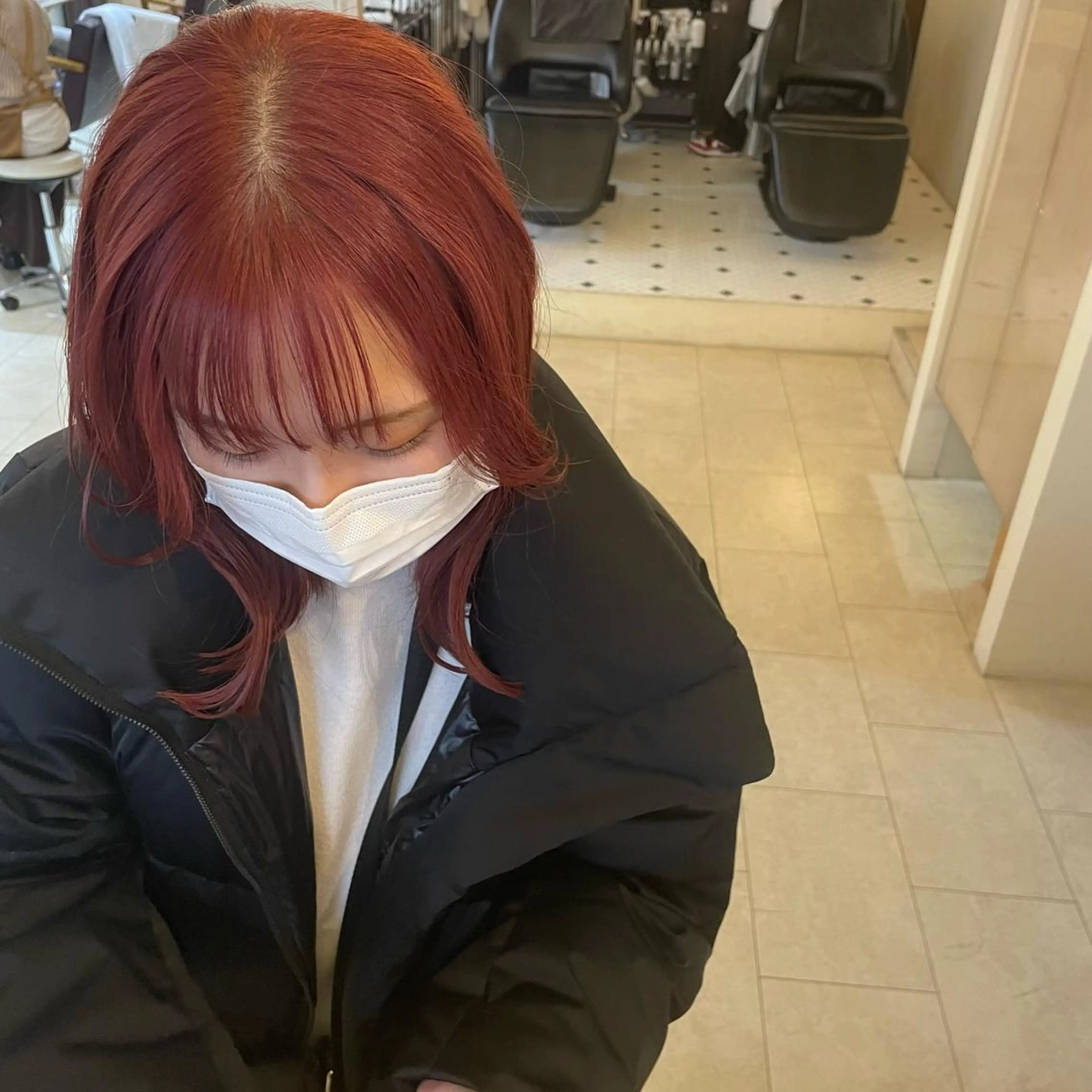 ミディアム カラー ローズカラー カット ヘアカラー ボブウルフ／ボブ Satsuki【名駅のヘアスタイル