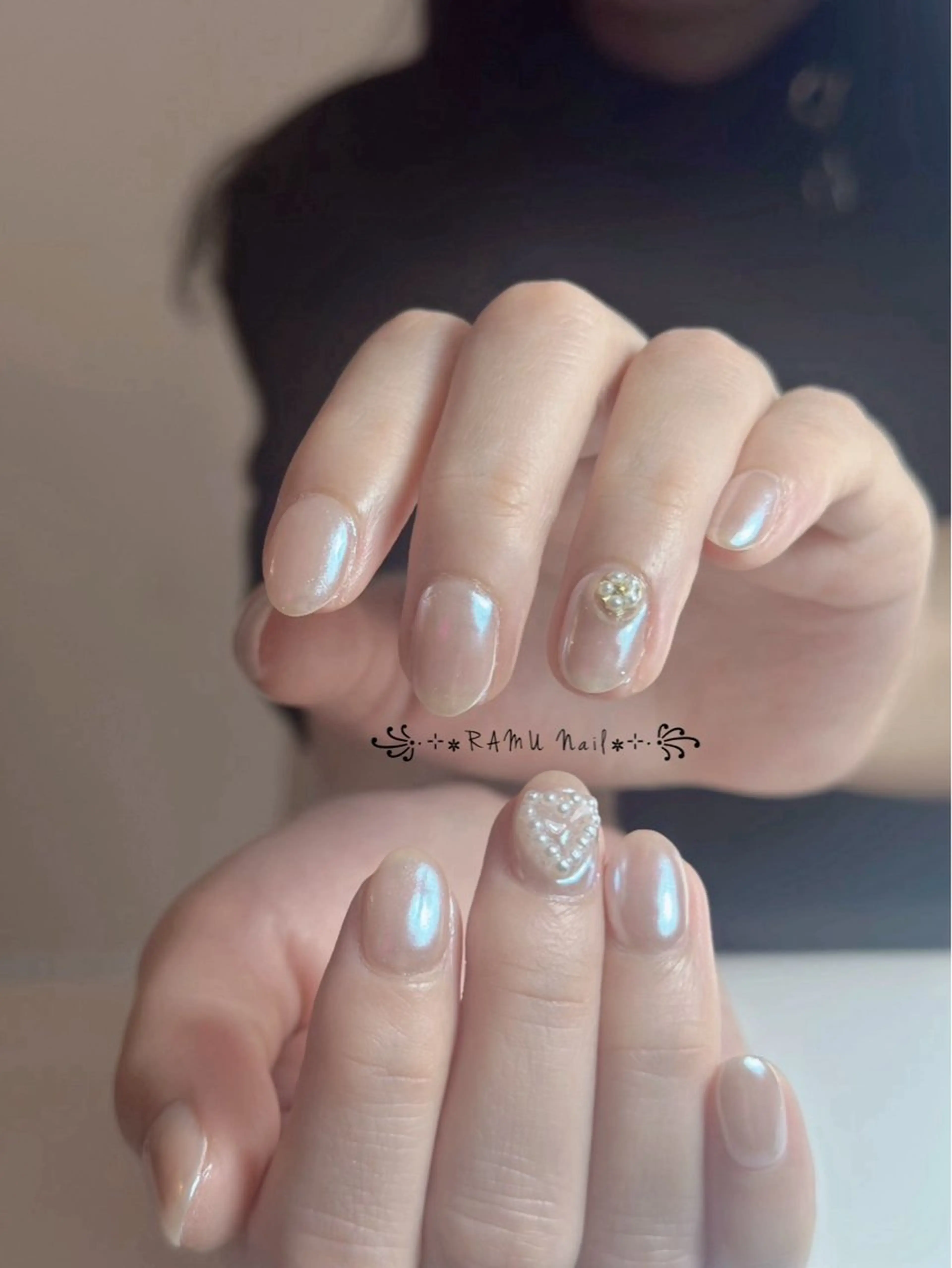 ネイル キラキラネイル 韓国ネイル バレンタイン ワンホンネイル ハンドネイル RAMU Nail 恵比寿店のネイルデザイン