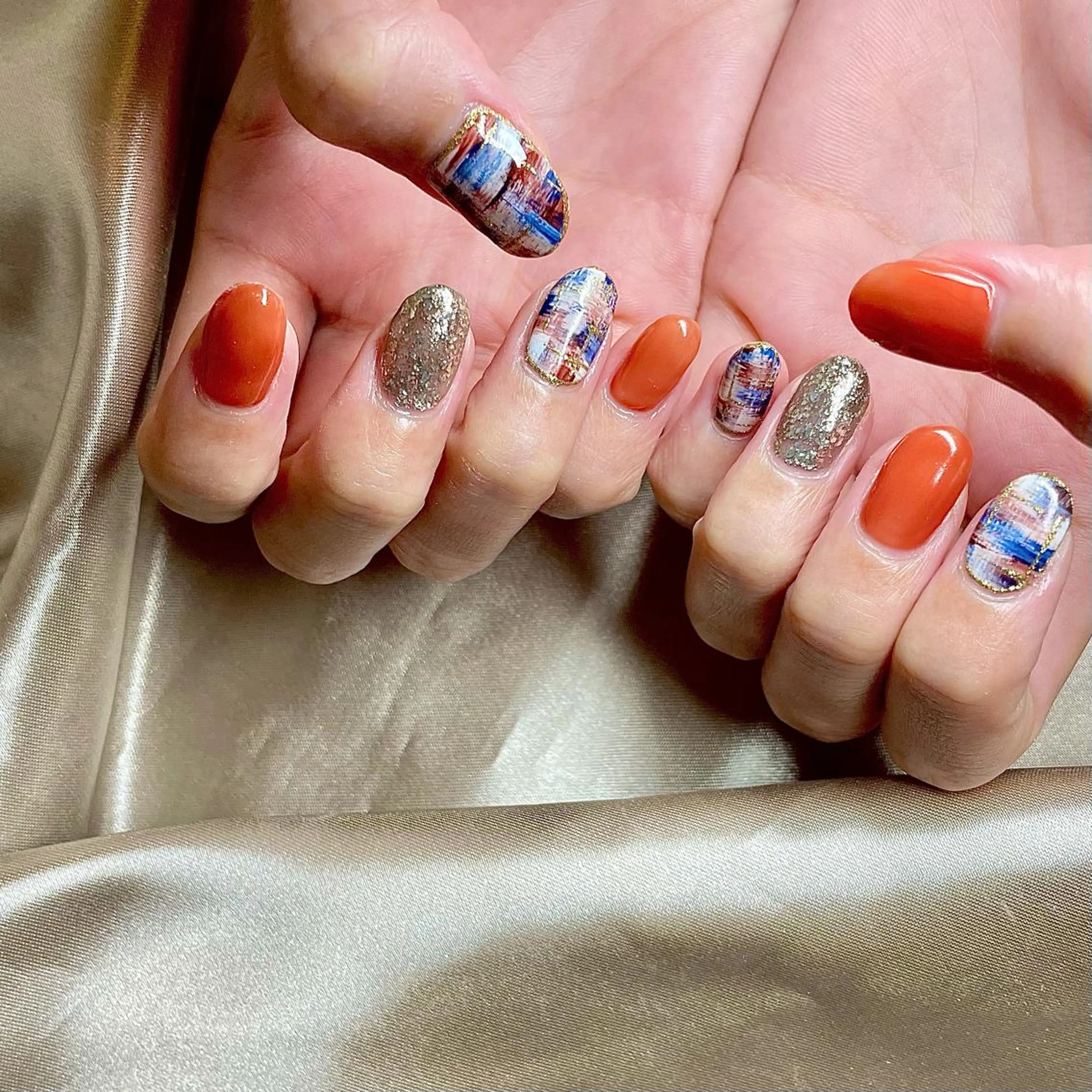 ショート カラー パーマ ヘアアレンジ メンズ キッズ ネイル マツエク・マツパ オレンジ テラコッタ カラーマツエク オレンジ nail&eye Aoのマツエク・マツパデザイン