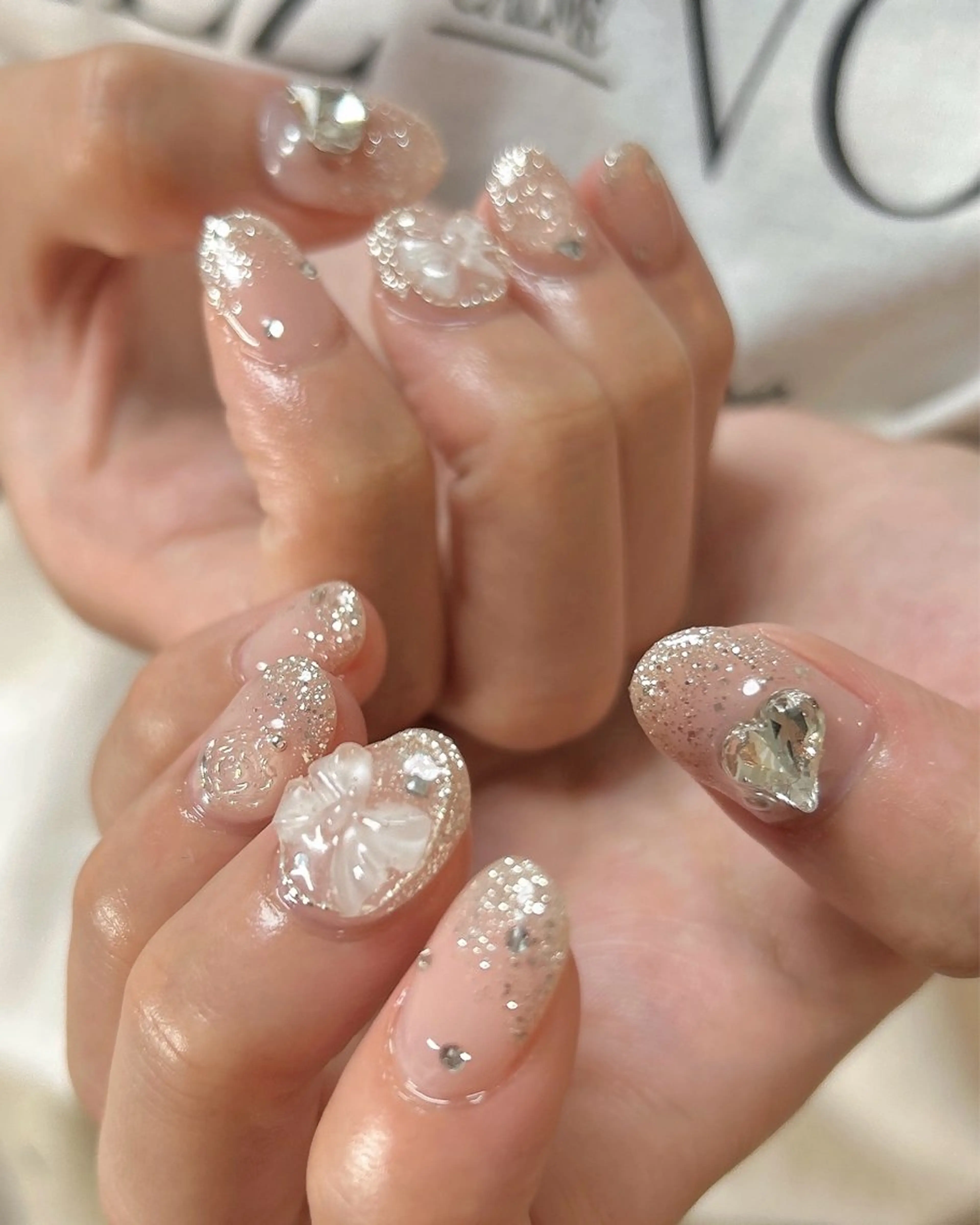 ネイル ハート リボン ハンドネイル ten nail salon　かえでのネイルデザイン