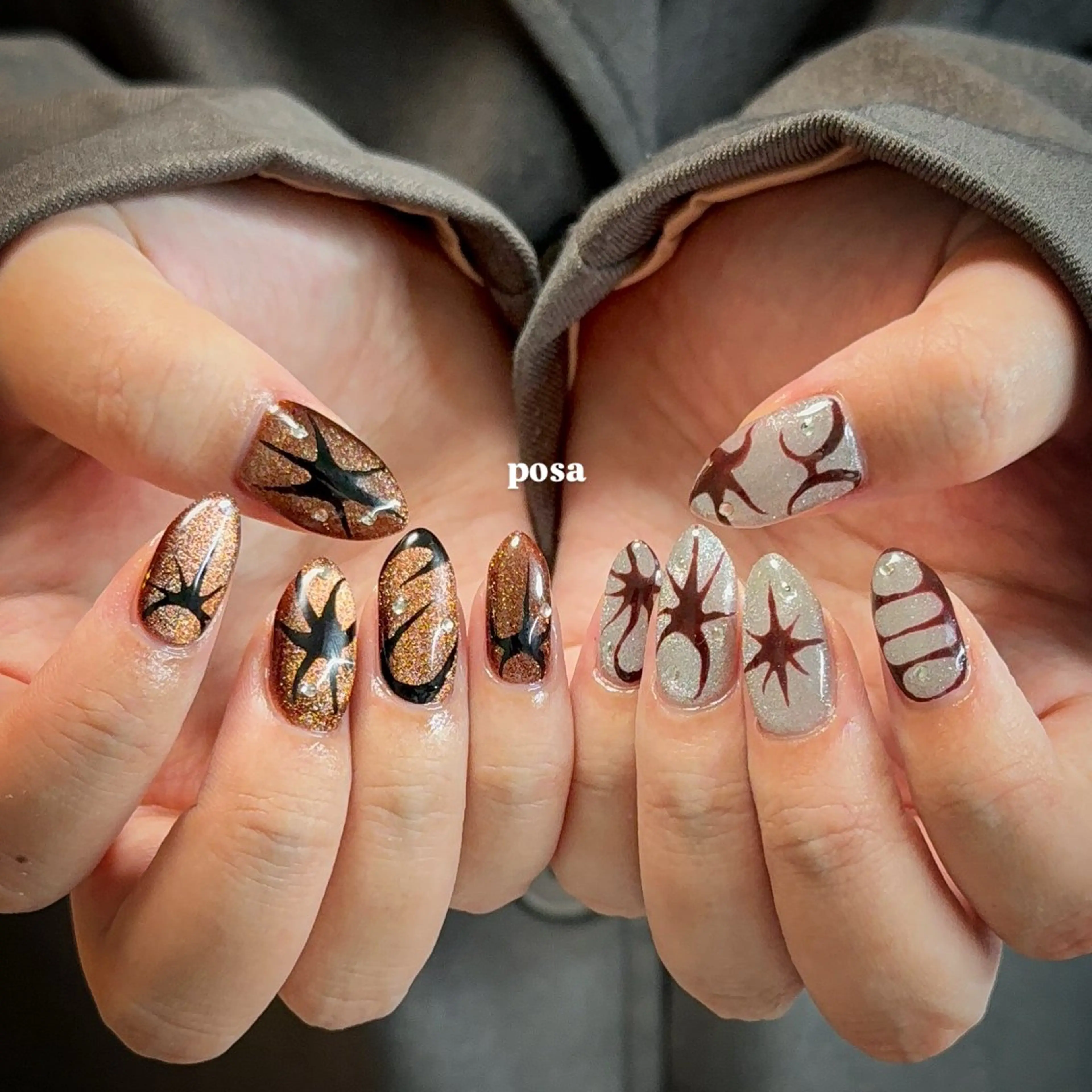 ネイル アートネイル マグネットネイル シンプルネイル ハンドネイル posa nail モエミのネイルデザイン