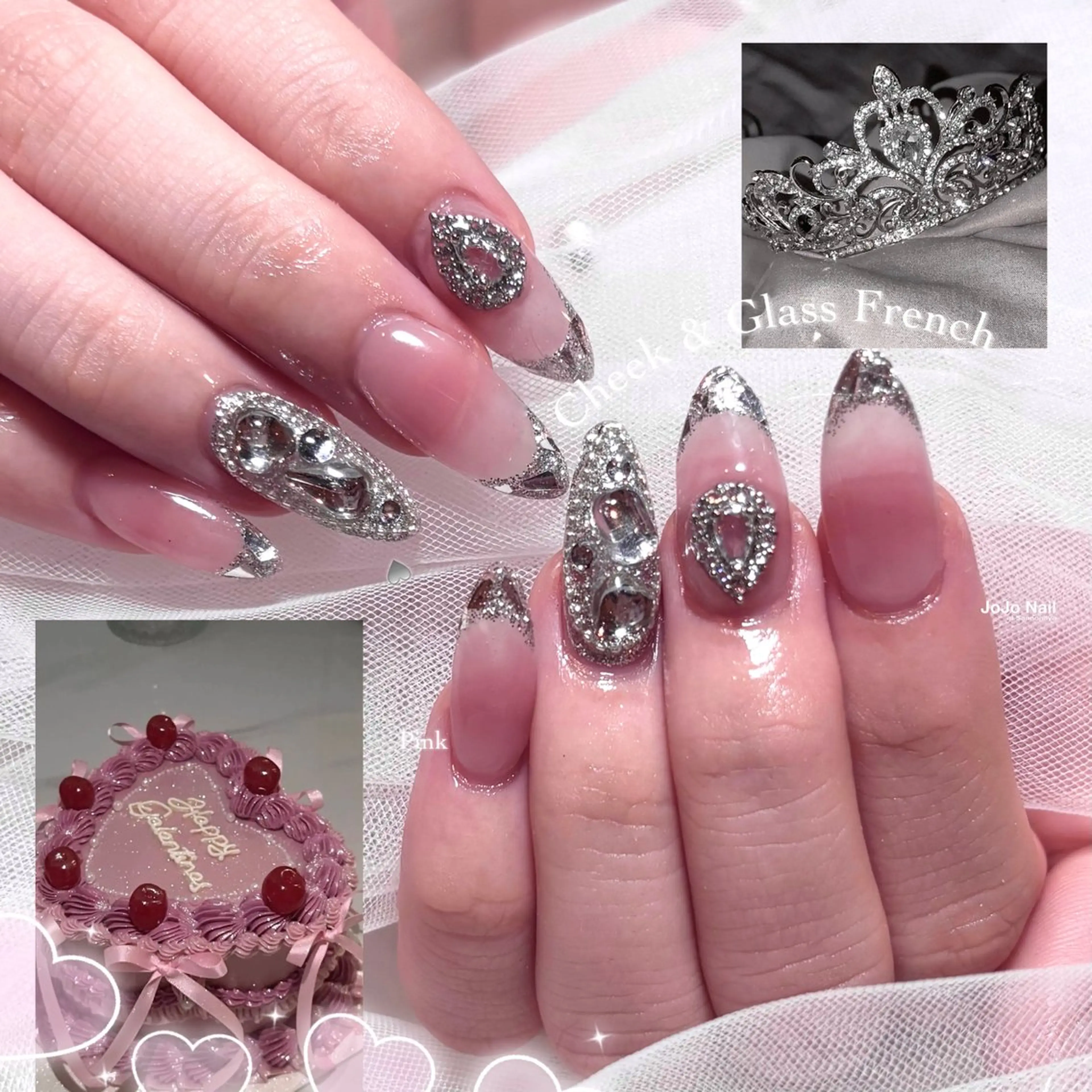 ネイル チークネイル フレンチネイル ガラスフレンチ ハンドネイル SERINA.K /JOJO@三宮のネイルデザイン