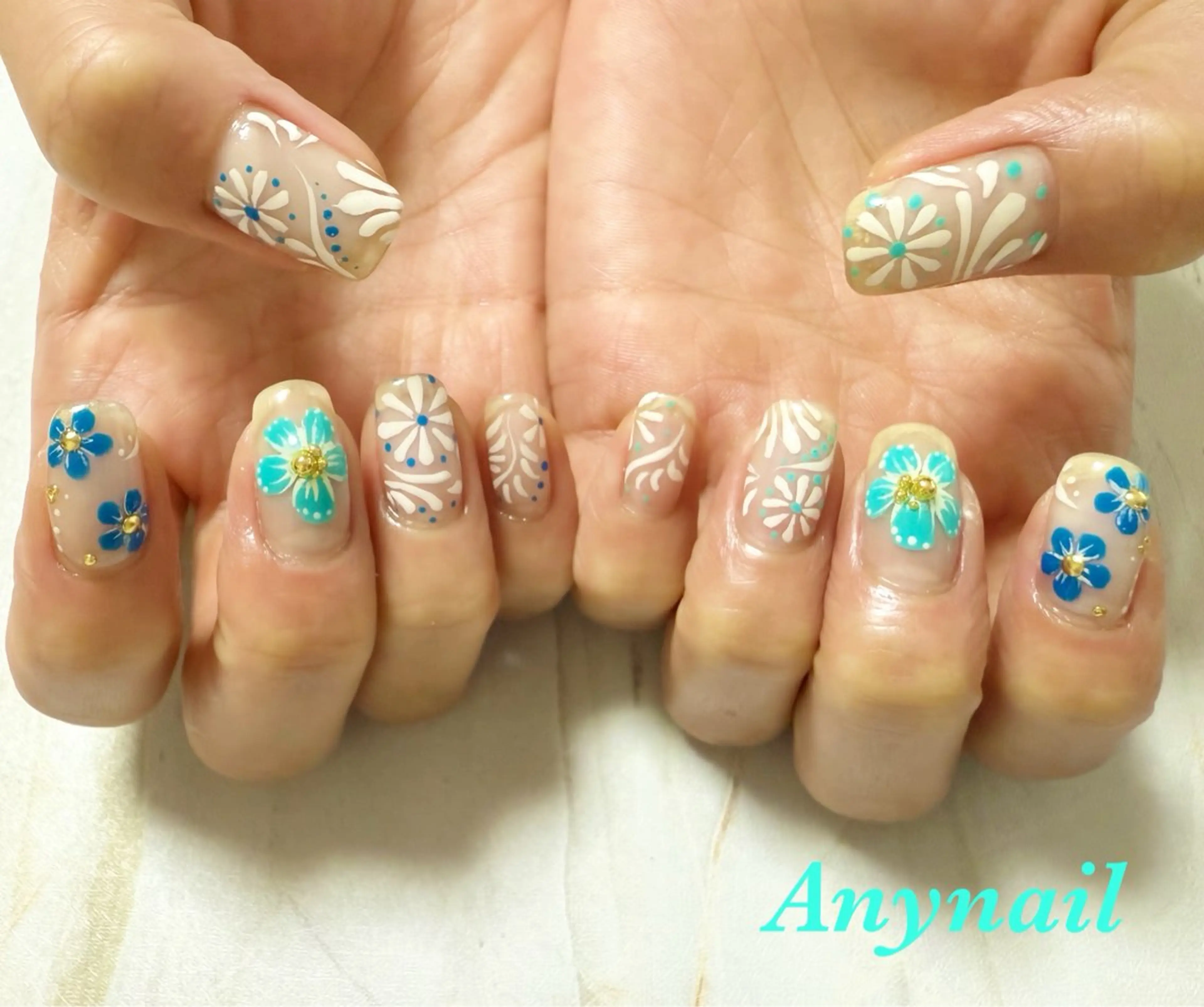 ネイル ブルー クリアネイル 持ち込み 岩澤 恵子のネイルデザイン