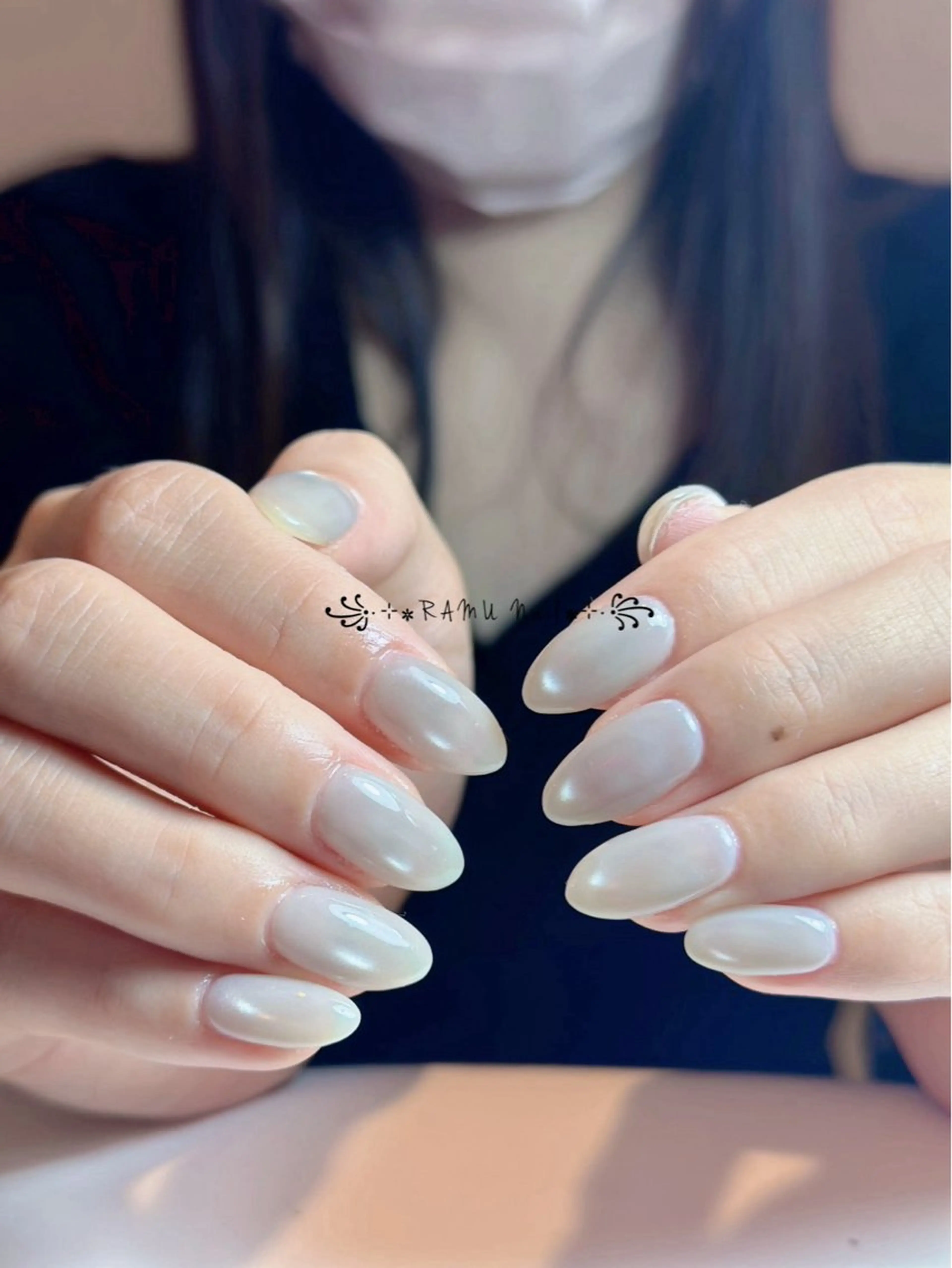 ネイル フレンチネイル 韓国ネイル シンプルネイル 冬ネイル ハンドネイル RAMU Nail 恵比寿店のネイルデザイン