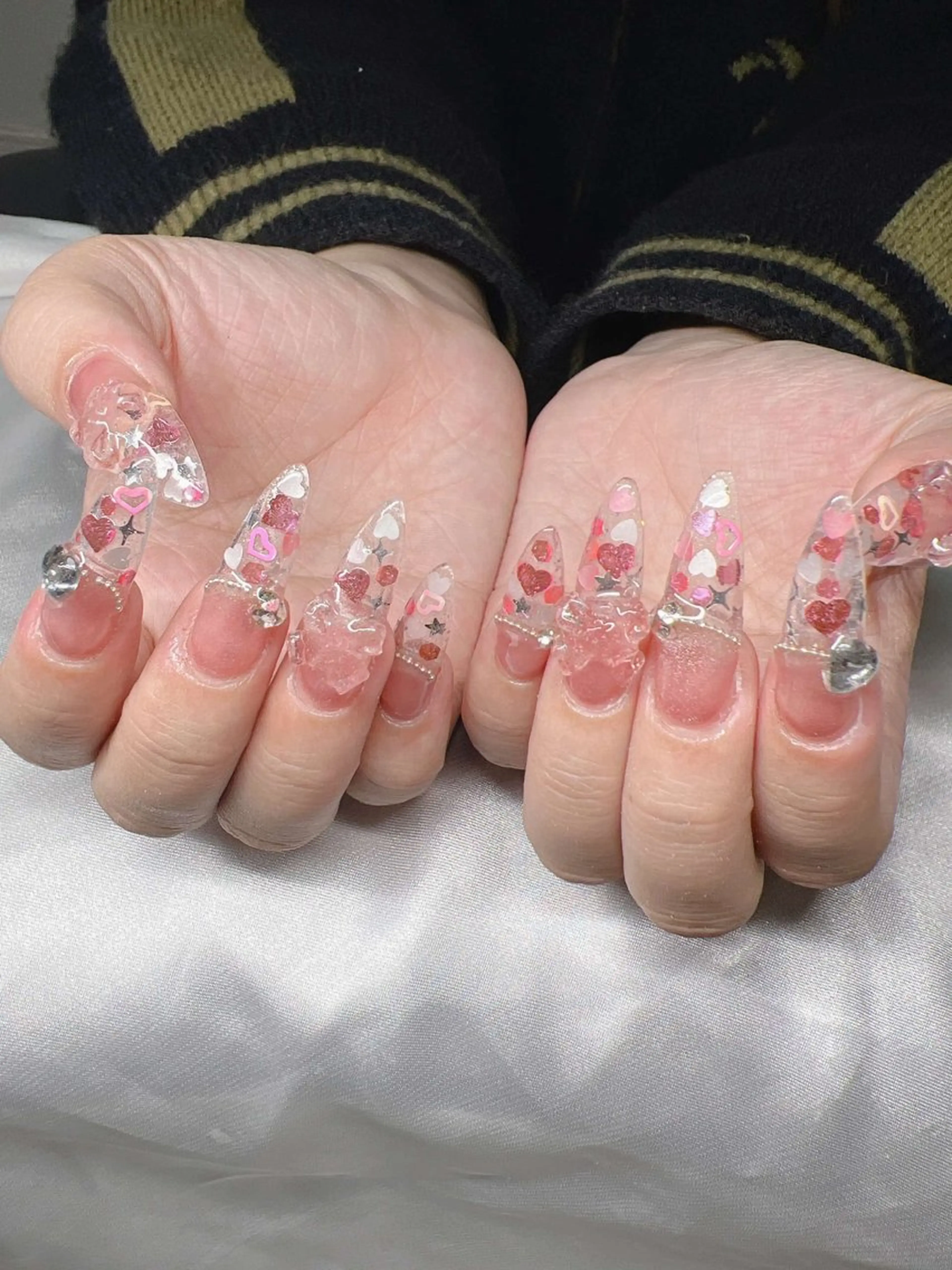 ネイル オーロラネイル チークネイル 長さ出し フットネイル フレンチネイル ハンドネイル Lee Nails チップ長さだし専門店のネイルデザイン