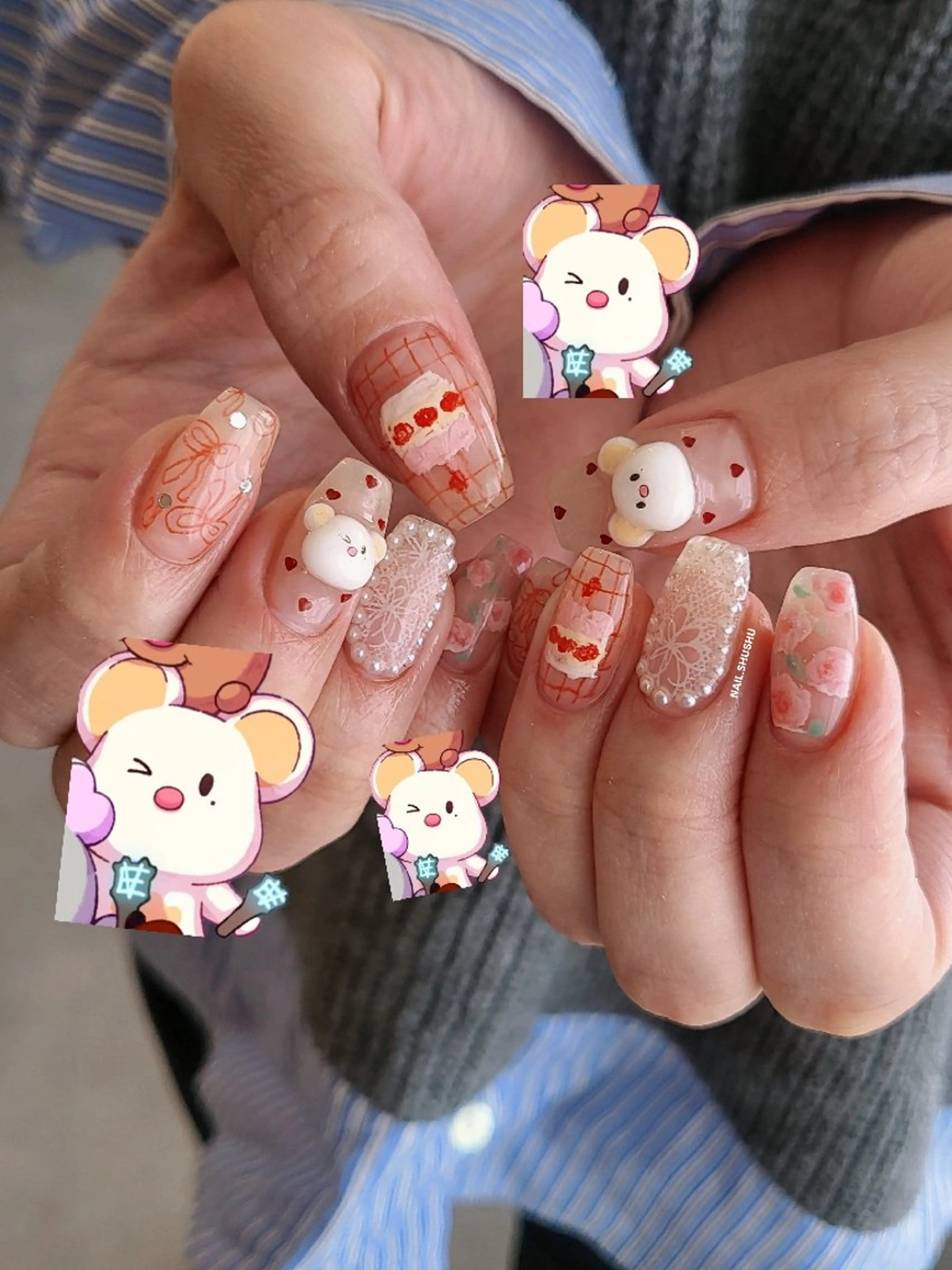 ネイル ハンドネイル 3dパーツ/流行り 👧shushu❤️のネイルデザイン