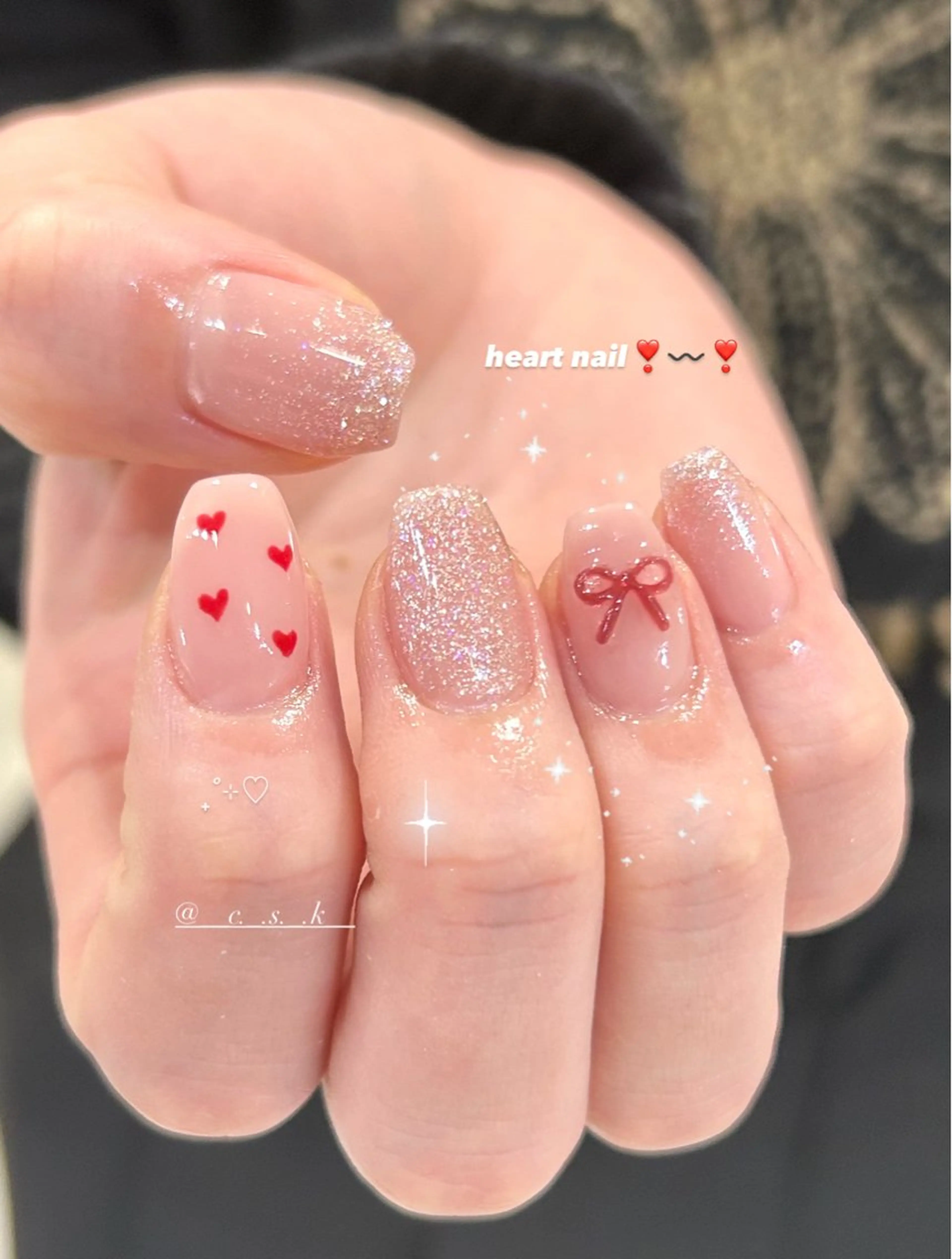 ネイル クリアネイル ハート ハンドネイル 🎀チーク/ちゅるん 🫧chisa🎀のネイルデザイン